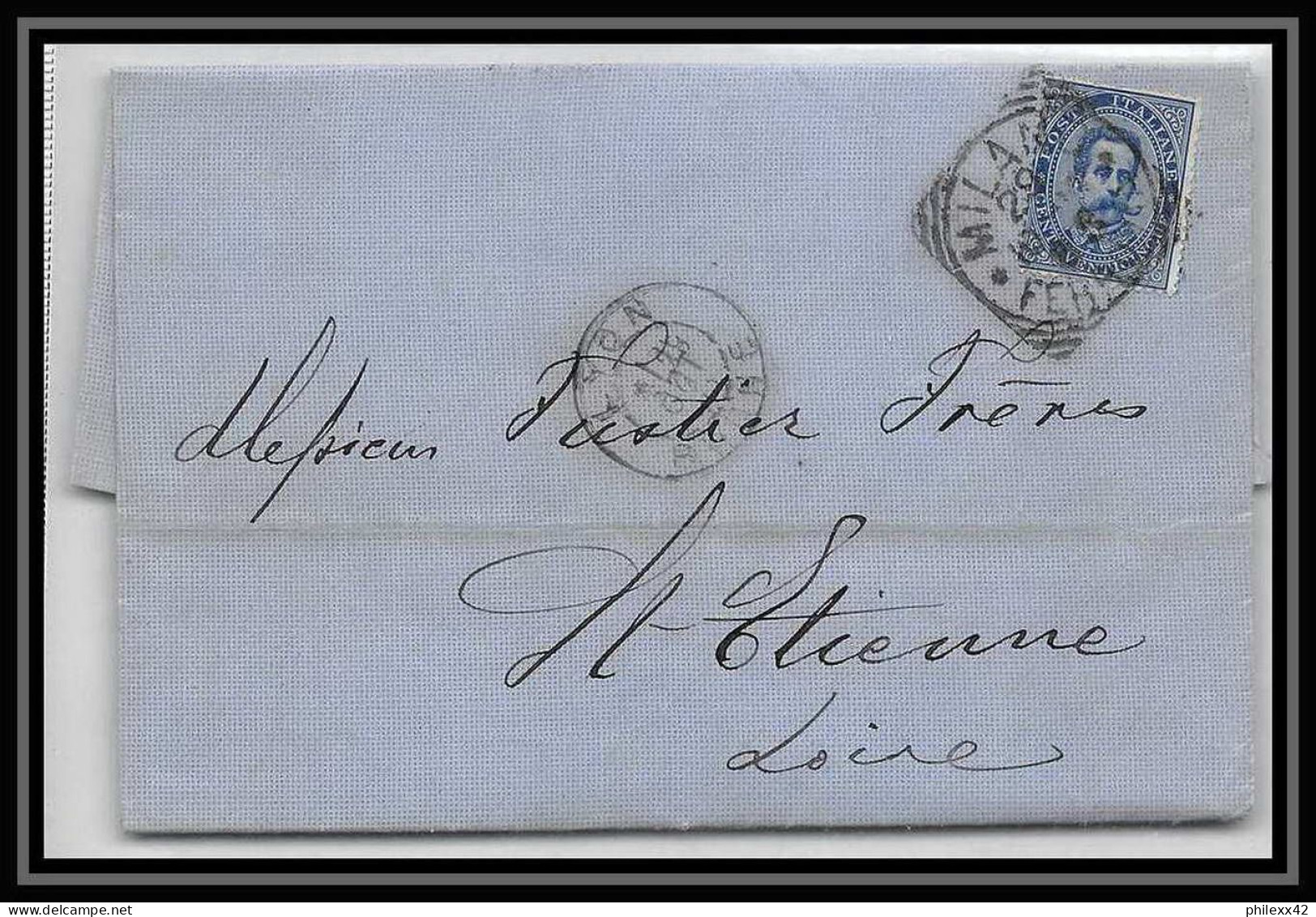 35029 N°36 25C Bleu Milano St Etienne Francelettre Cover Italie Italia Italy Lettre Cover Umberto I - Poststempel