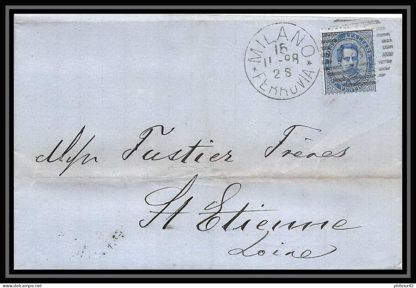 35010 N°36 25C Bleu Milano St Etienne Francelettre Cover Italie Italia Italy Lettre Cover Umberto I - Marcophilia