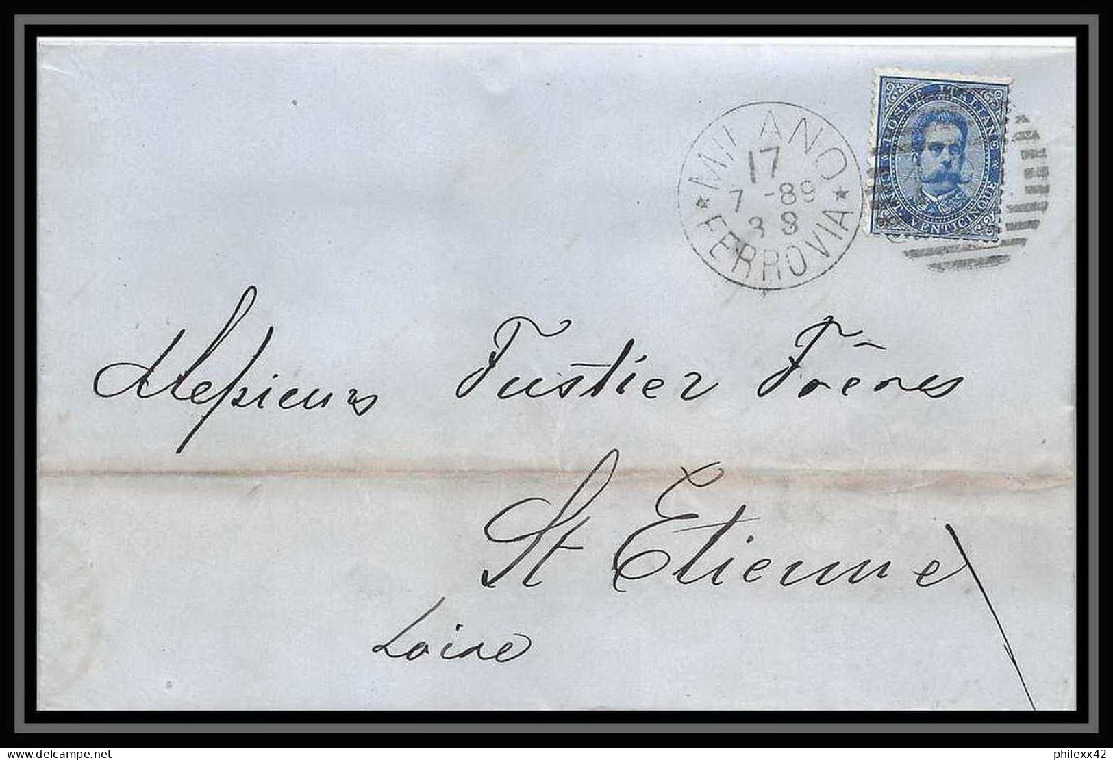 35005 N°36 25C Bleu Milano St Etienne Francelettre Cover Italie Italia Italy Lettre Cover Umberto I - Marcofilía