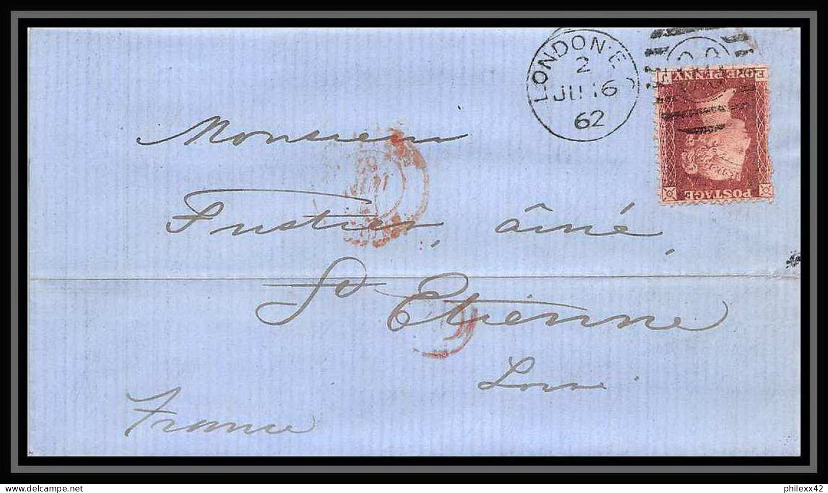 35914 N°26 Victoria London St Etienne France 1862 Lettre Cover Grande Bretagne England - Covers & Documents