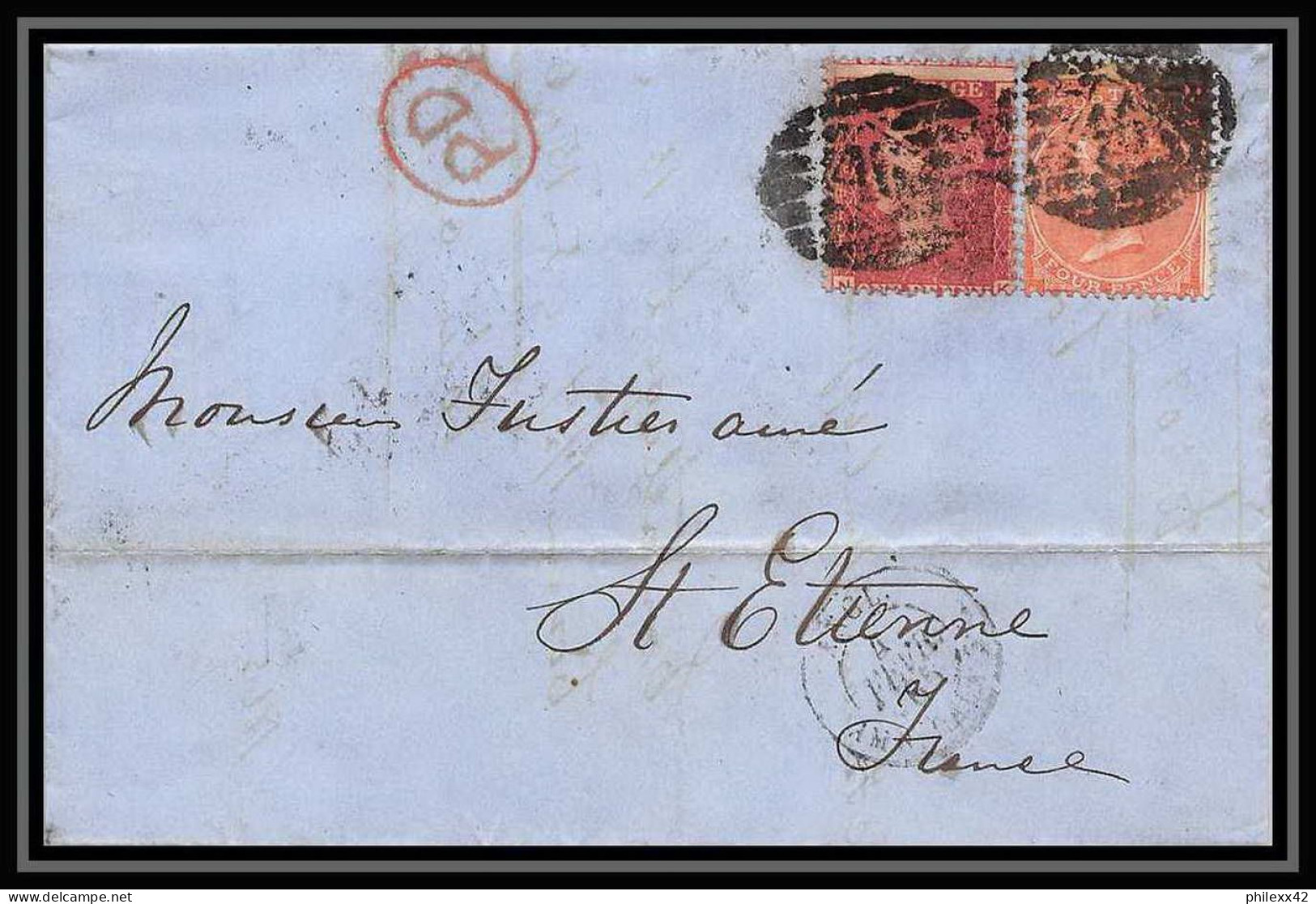 35909 N°26 + 32 Victoria London St Etienne France 1865 Lettre Cover Grande Bretagne England - Briefe U. Dokumente