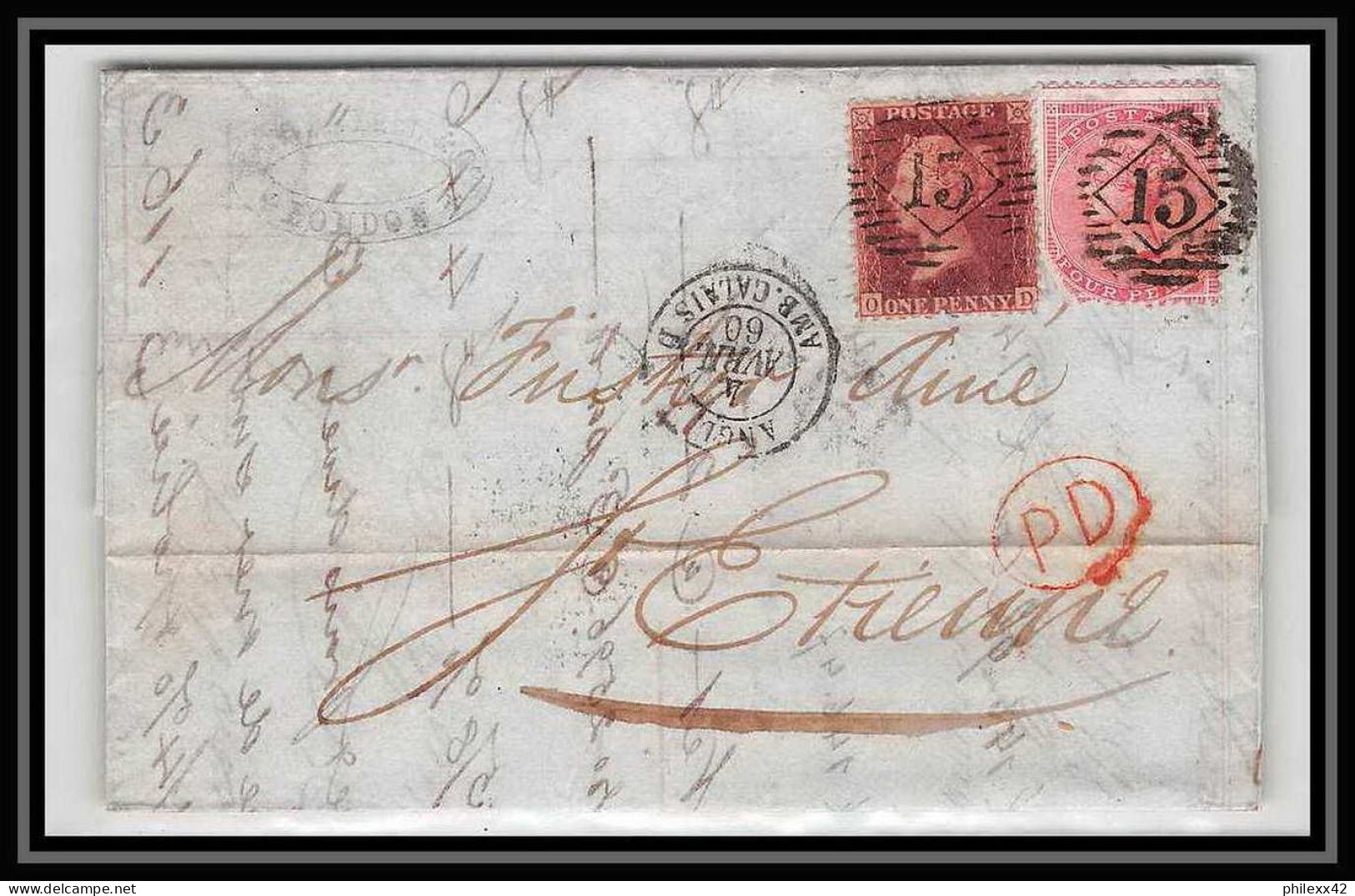 35907 N°16 + 26 Victoria London St Etienne France 1860 Lettre Cover Grande Bretagne England - Covers & Documents