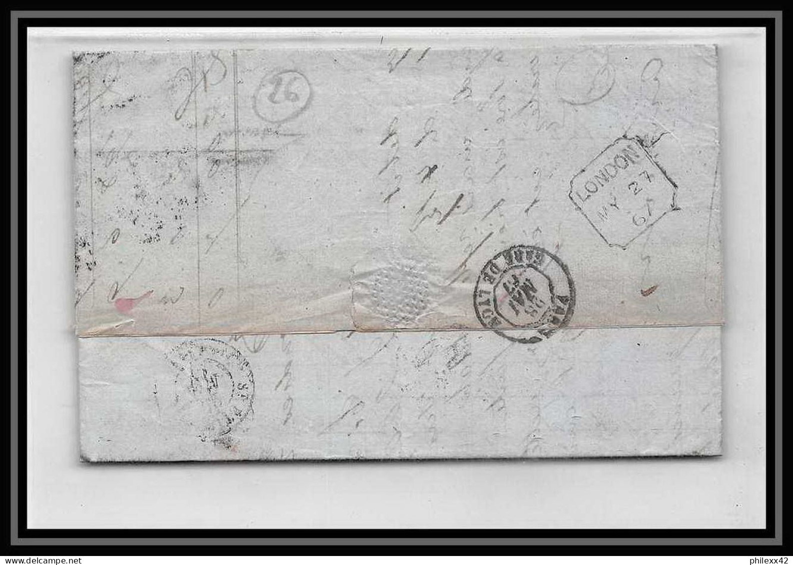 35901 N°32 Victoria 4p Red London St Etienne France 1867 Cachet PAIR Lettre Cover Grande Bretagne England - Covers & Documents