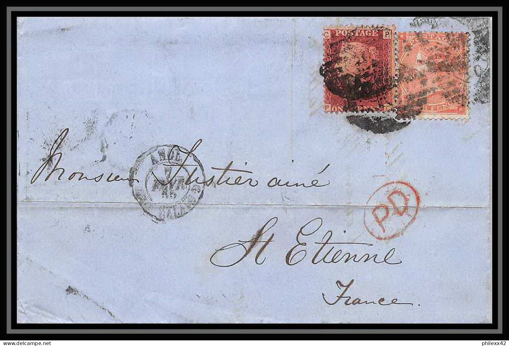 35910 N°26 + 32 Victoria London St Etienne France 1865 Lettre Cover Grande Bretagne England - Lettres & Documents