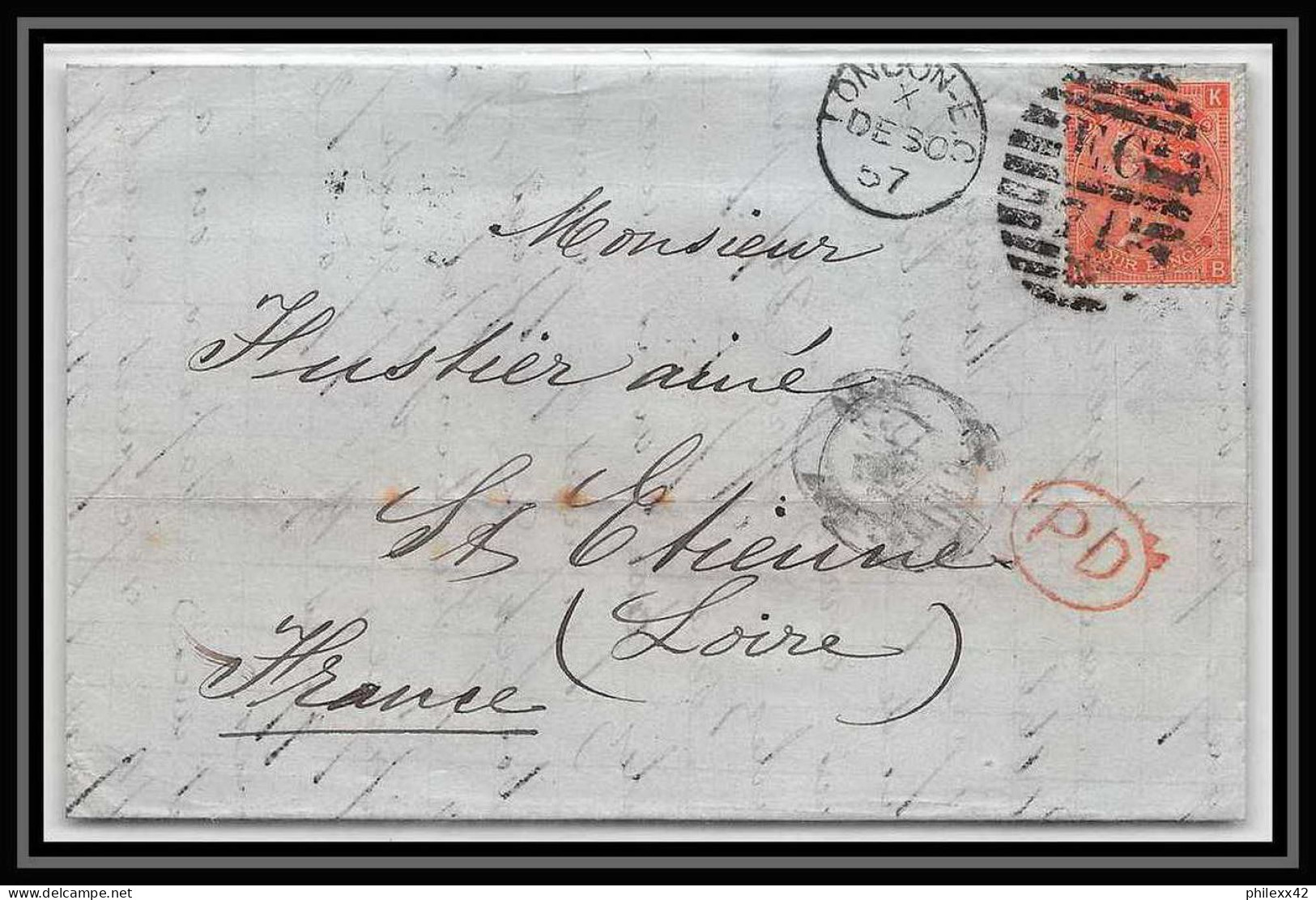 35866 N°32 Victoria 4p Red London St Etienne France 1867 Cachet Ec71 Lettre Cover Grande Bretagne England - Lettres & Documents