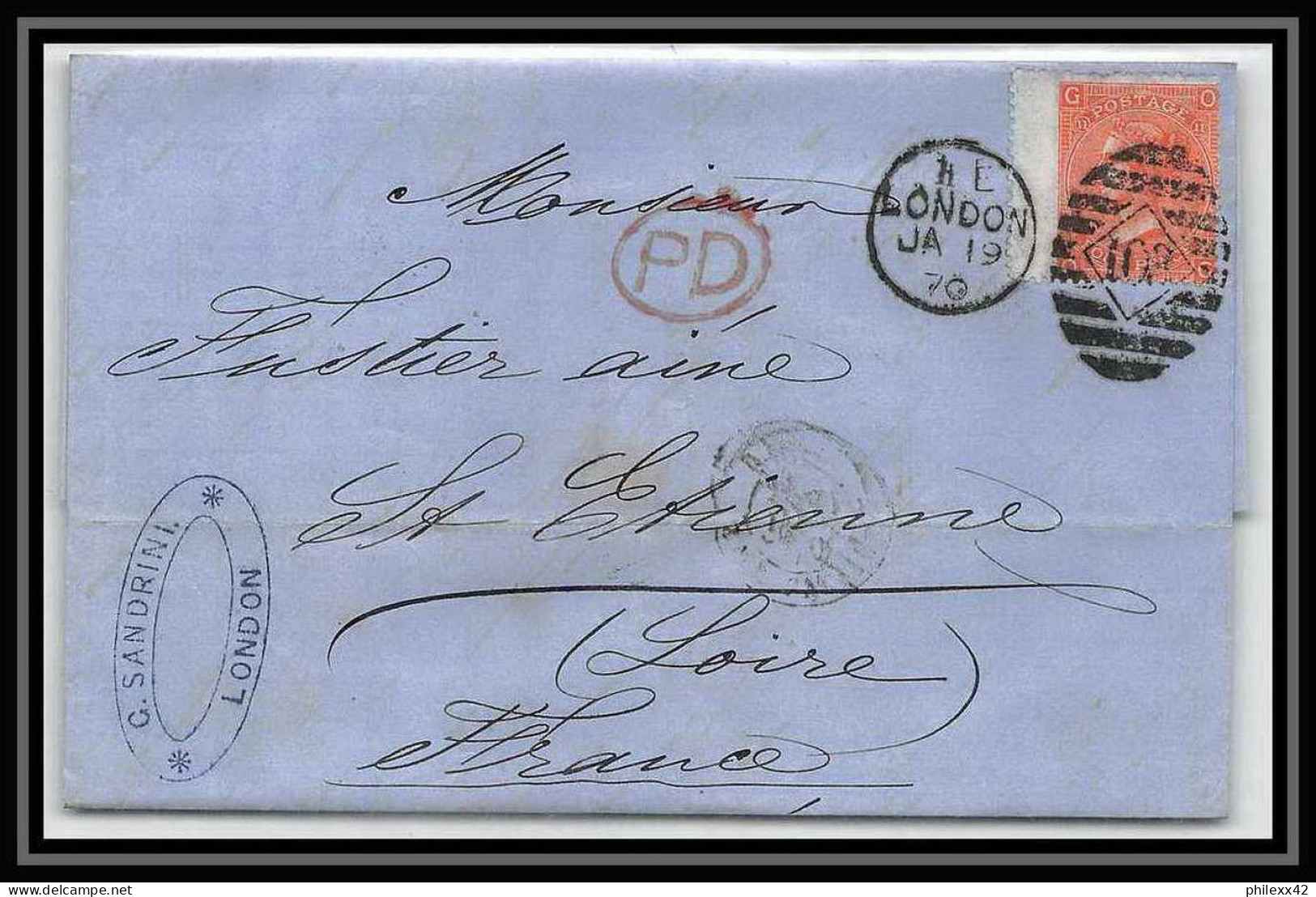 35846 N°32 Victoria 4p Red London St Etienne France 1870 Cachet 103 Lettre Cover Grande Bretagne England - Briefe U. Dokumente