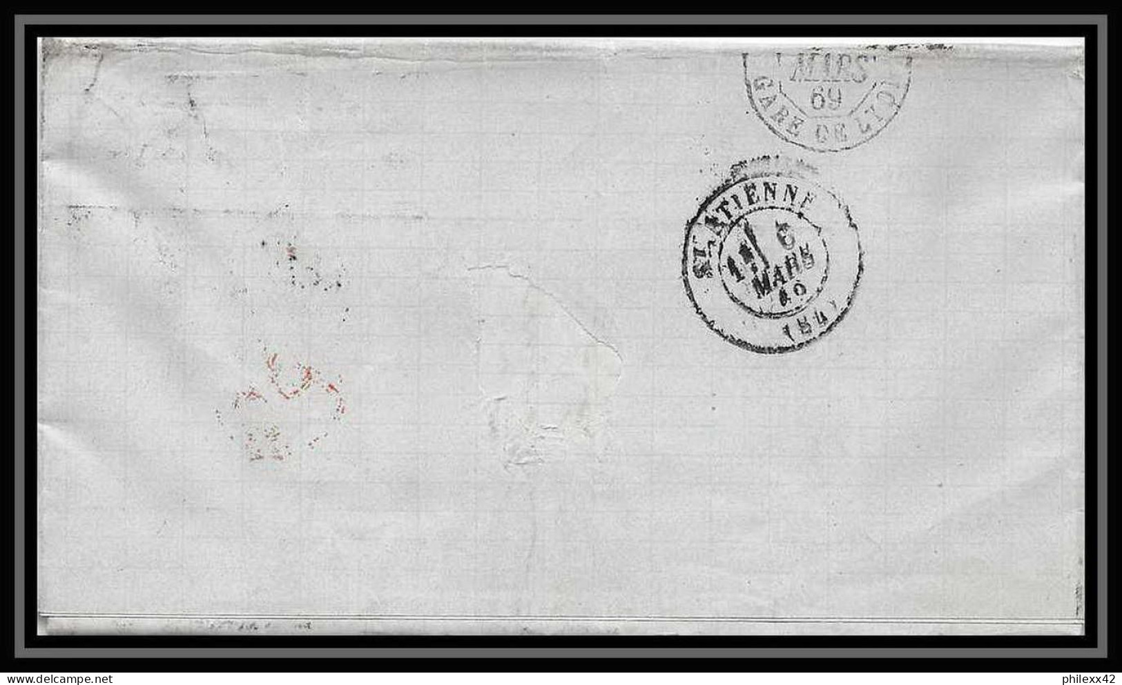 35790 N°32 Victoria 4p Red London St Etienne France 1867 Cachet 90 Lettre Cover Grande Bretagne England - Lettres & Documents