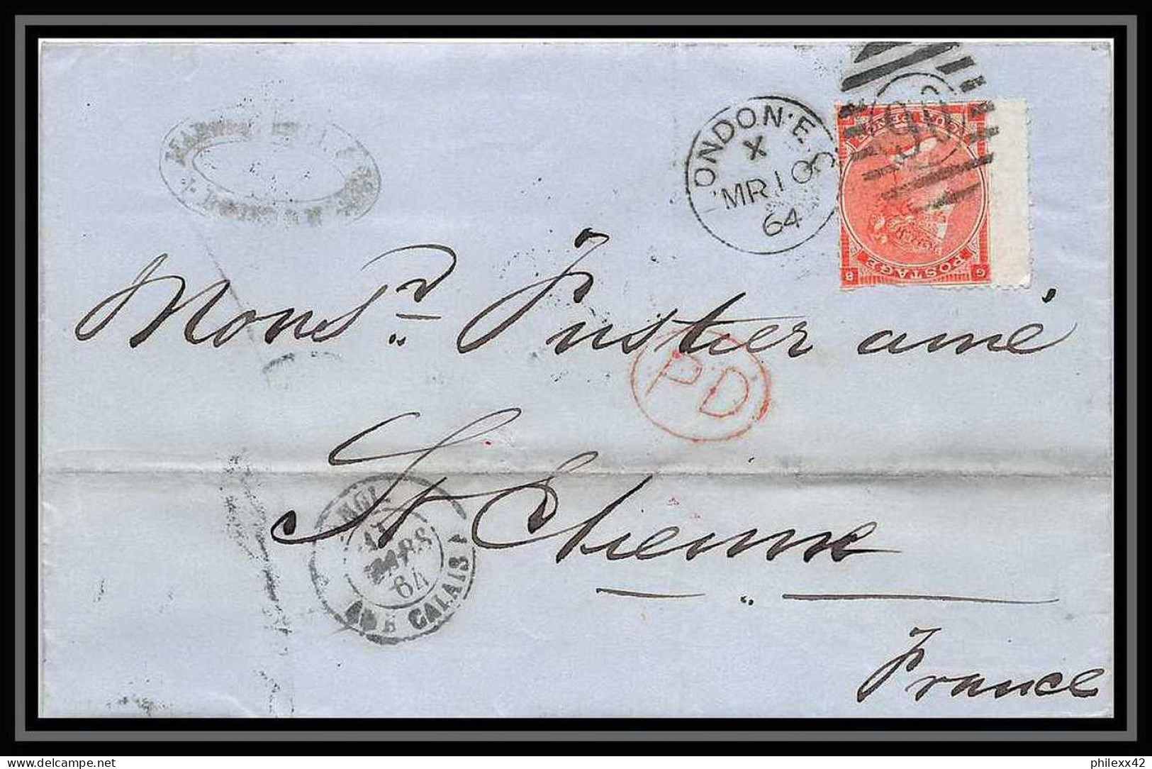 35789 N°32 Victoria 4p Red London St Etienne France 1867 Cachet 90 Lettre Cover Grande Bretagne England - Storia Postale