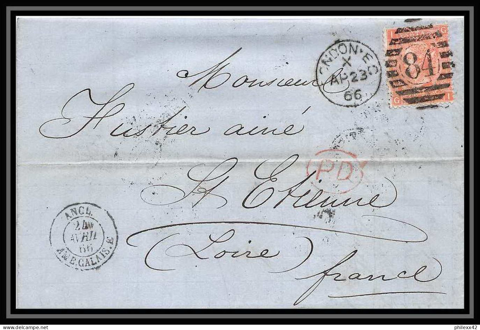 35763 N°32 Victoria 4p Red London St Etienne France 1866 Cachet 81 Lettre Cover Grande Bretagne England - Brieven En Documenten