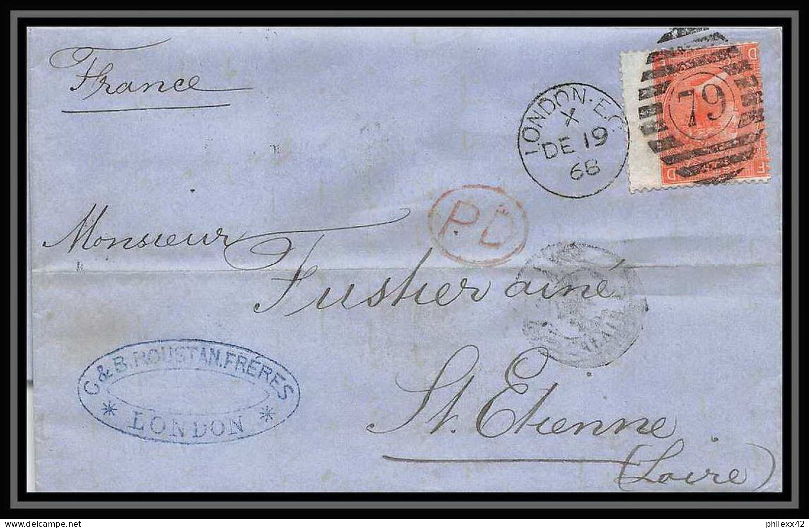 35754 N°32 Victoria 4p Red London St Etienne France 1868 Cachet 79 Lettre Cover Grande Bretagne England - Cartas & Documentos