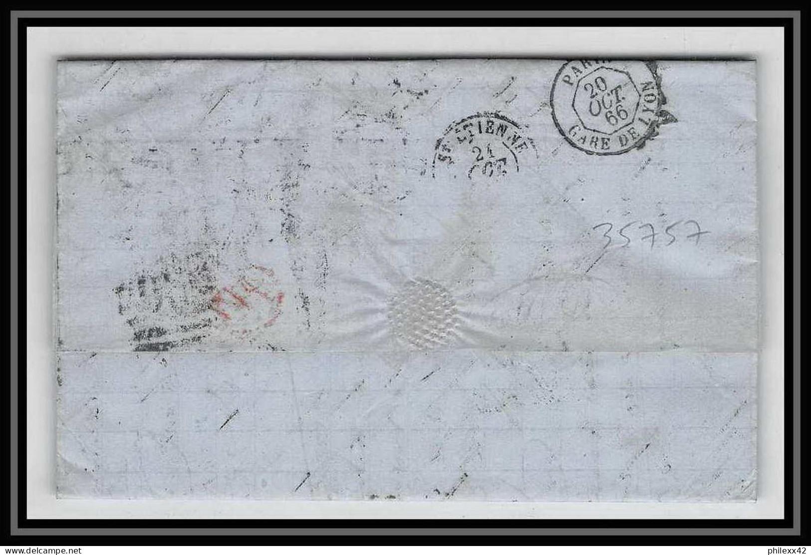 35757 N°32 Victoria 4p Red London St Etienne France 1866 Cachet 80 Lettre Cover Grande Bretagne England - Covers & Documents