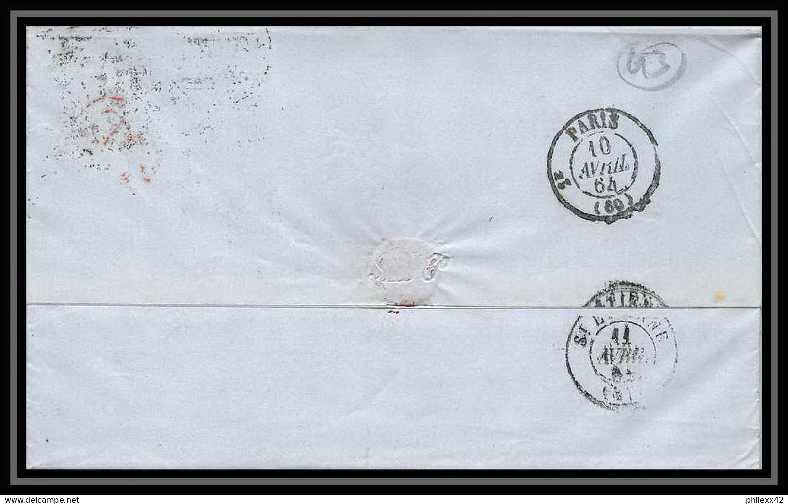 35730 N°32 Victoria 4p Red London St Etienne France 1864 Cachet 76 Lettre Cover Grande Bretagne England - Covers & Documents