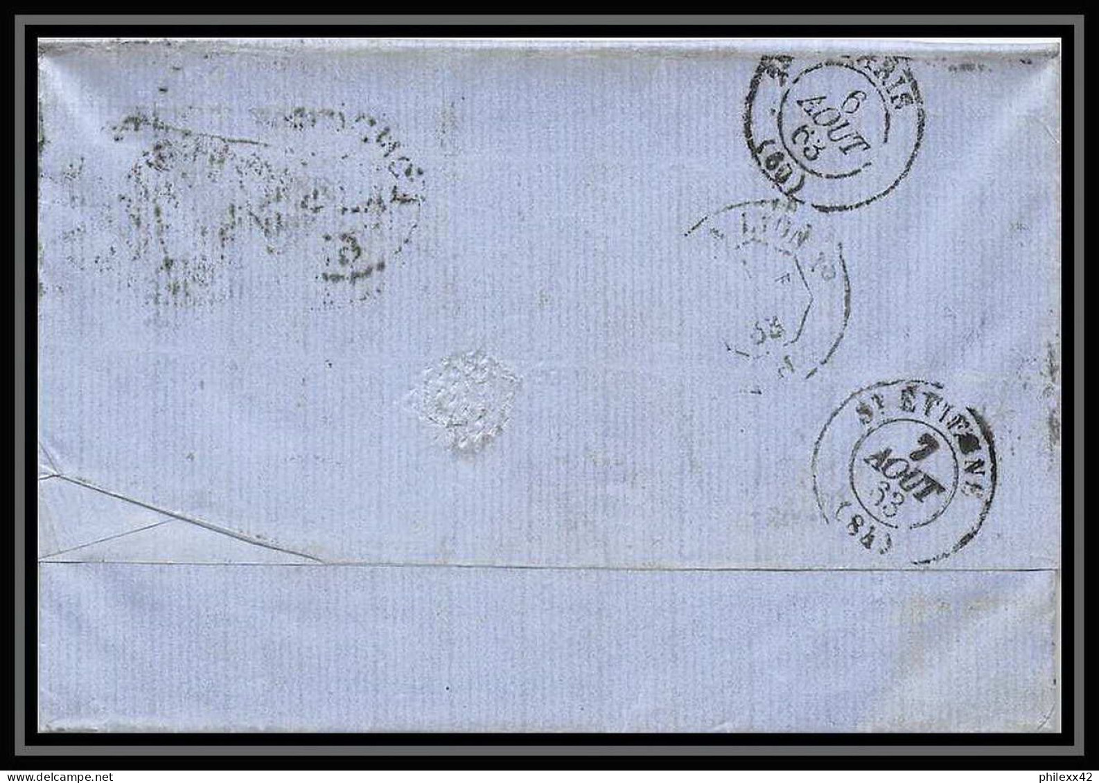 35726 N°32 Victoria 4p Red London St Etienne France 1863 Cachet 75 Lettre Cover Grande Bretagne England - Cartas & Documentos