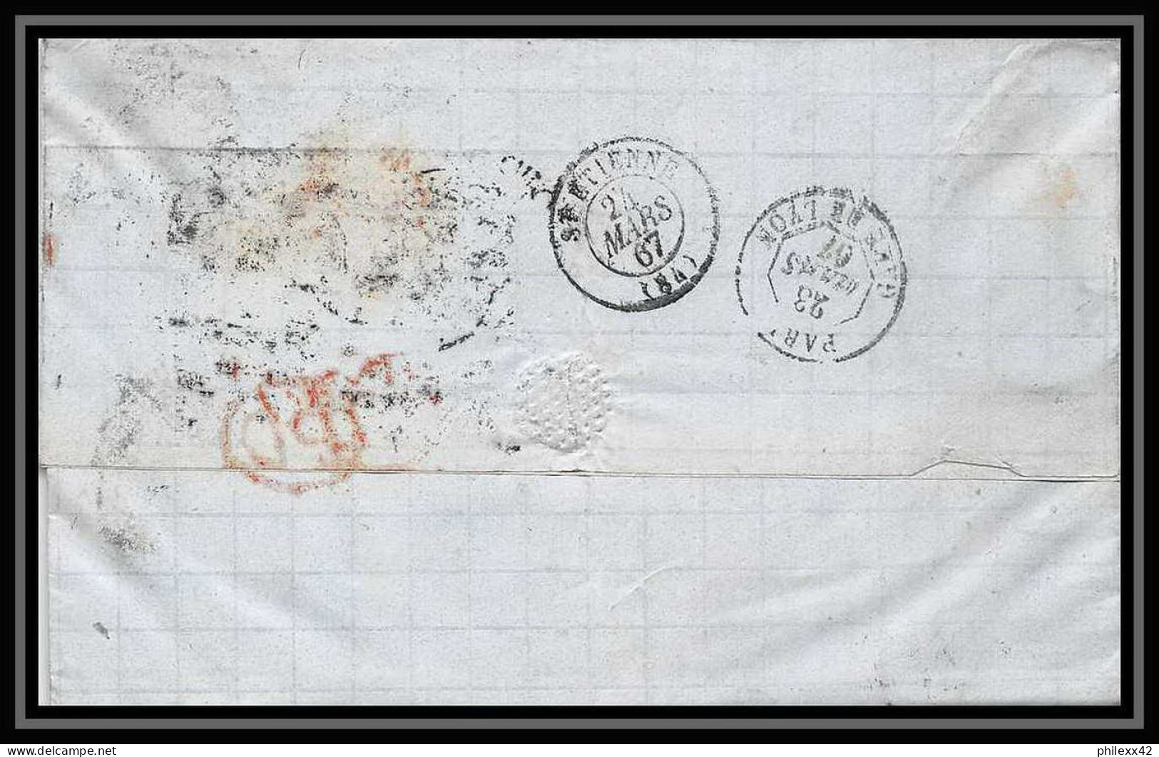 35720 N°32 Victoria 4p Red London St Etienne France 1867 Cachet 74 Lettre Cover Grande Bretagne England - Cartas & Documentos