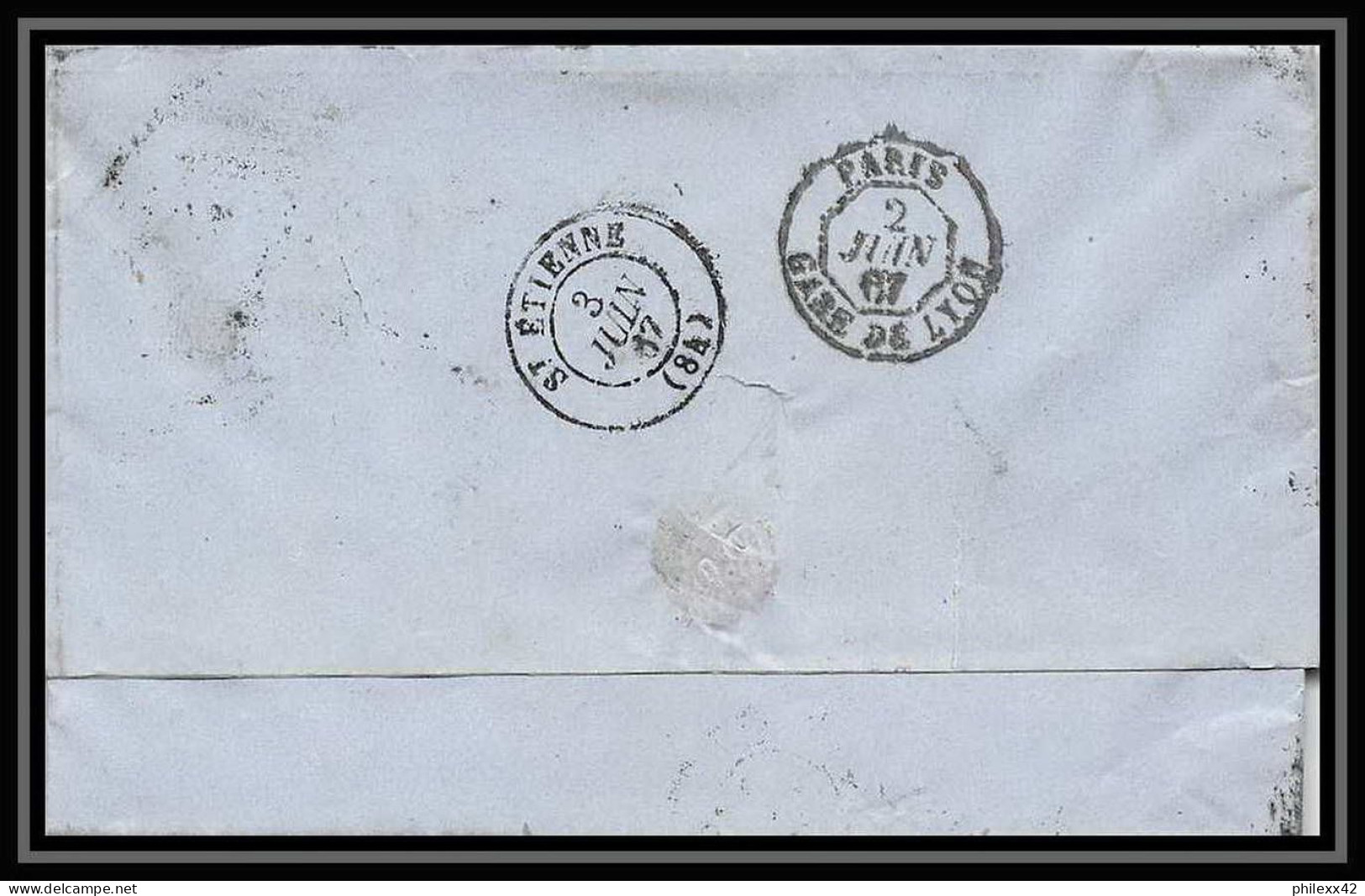 35725 N°32 Victoria 4p Red London St Etienne France 1867 Cachet 75 Lettre Cover Grande Bretagne England - Covers & Documents