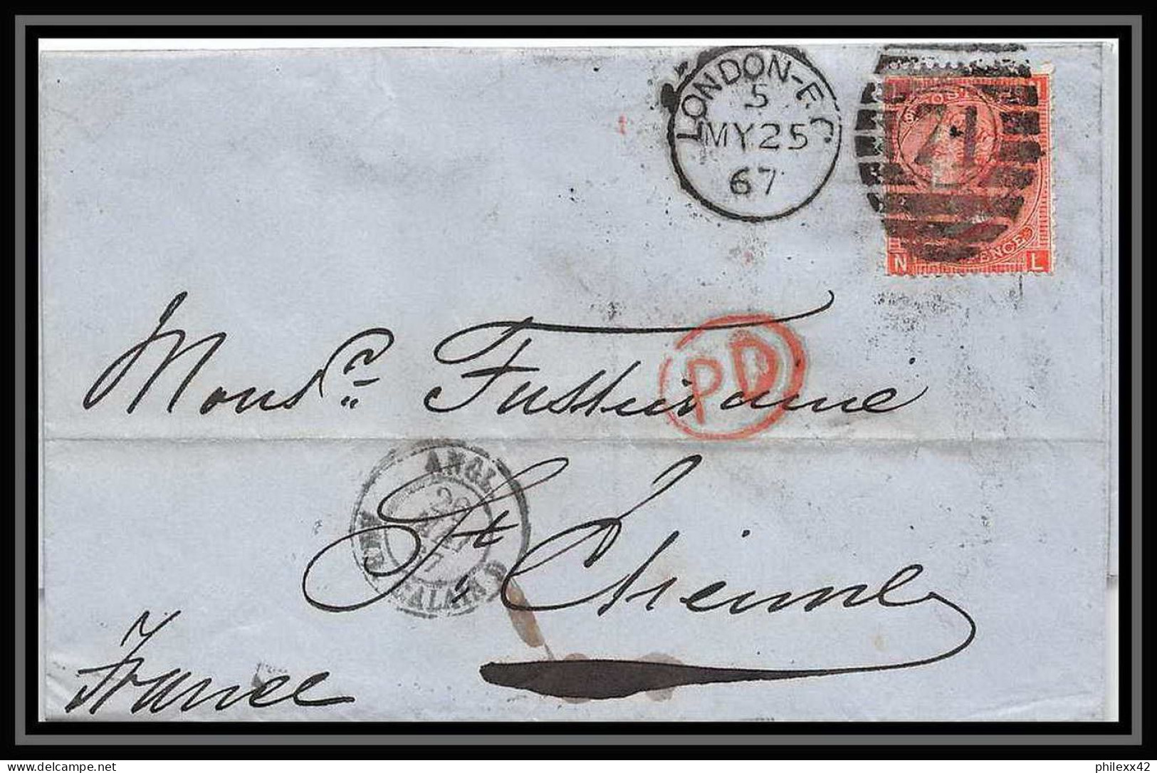 35701 N°32 Victoria 4p Red London St Etienne France 1867 Cachet 71 Lettre Cover Grande Bretagne England - Cartas & Documentos