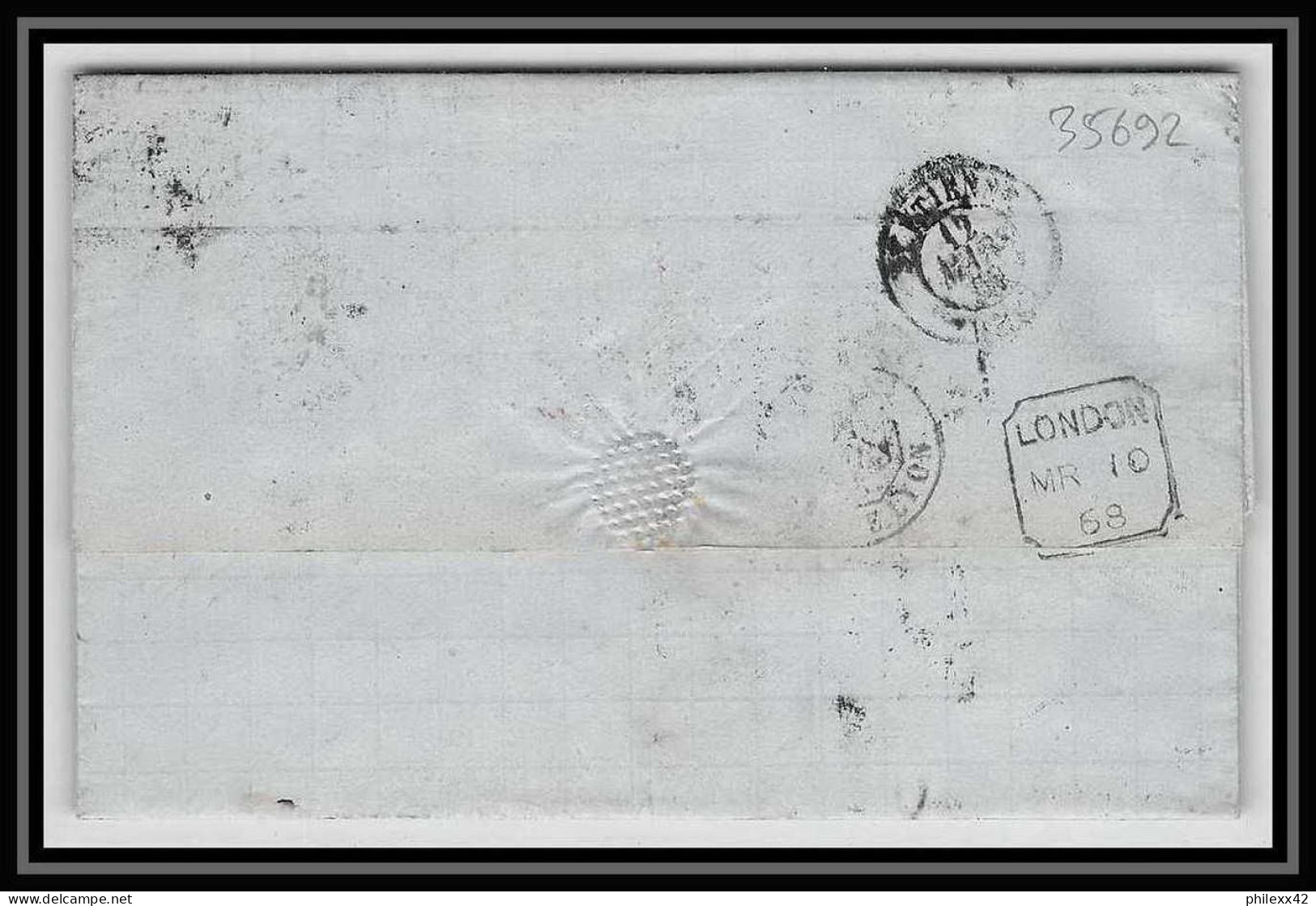 35692 N°32 Victoria 4p Red London St Etienne France 1868 Cachet 49 Lettre Cover Grande Bretagne England - Cartas & Documentos