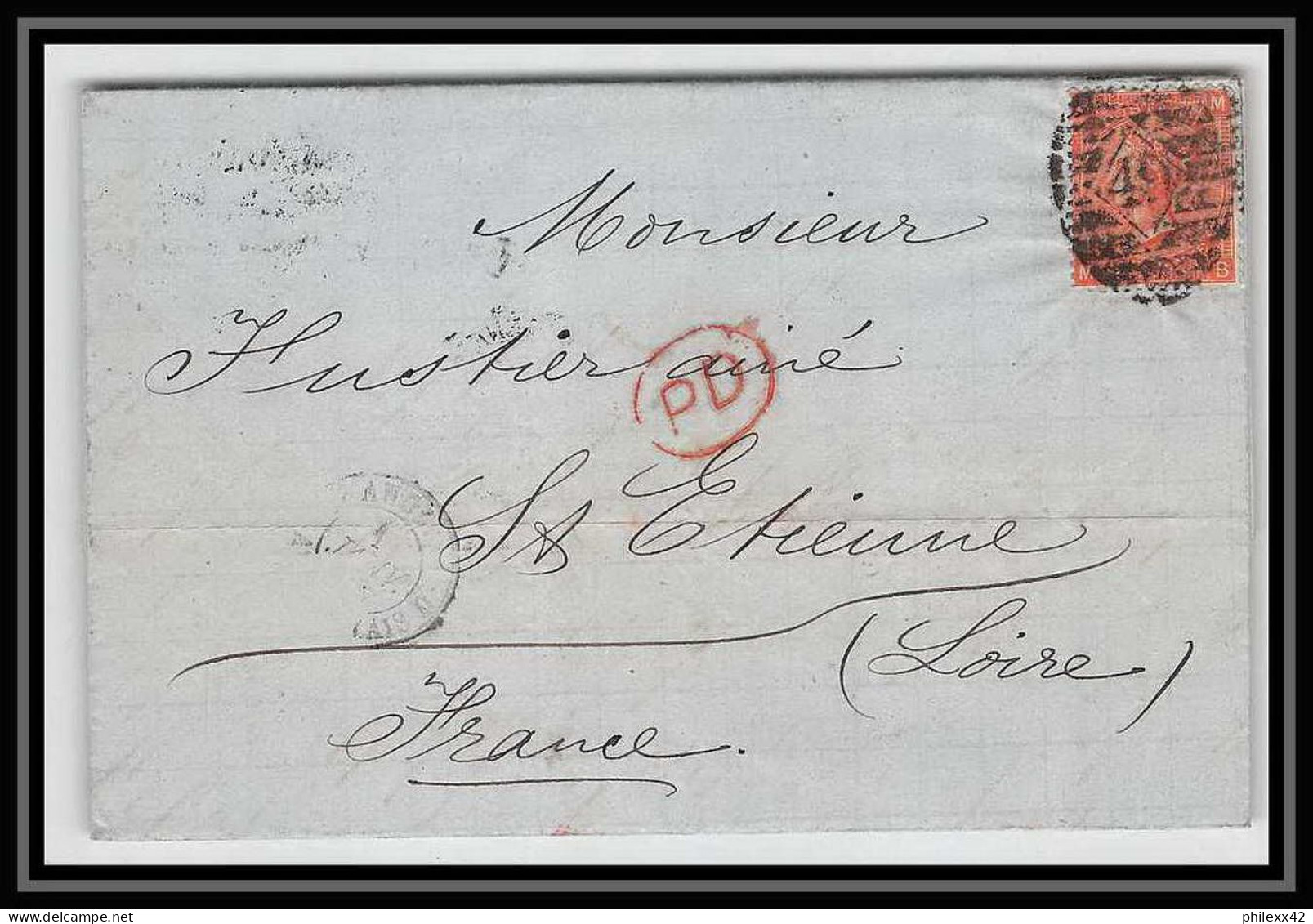 35687 N°32 Victoria 4p Red London St Etienne France 1867 Cachet 49 Lettre Cover Grande Bretagne England - Lettres & Documents