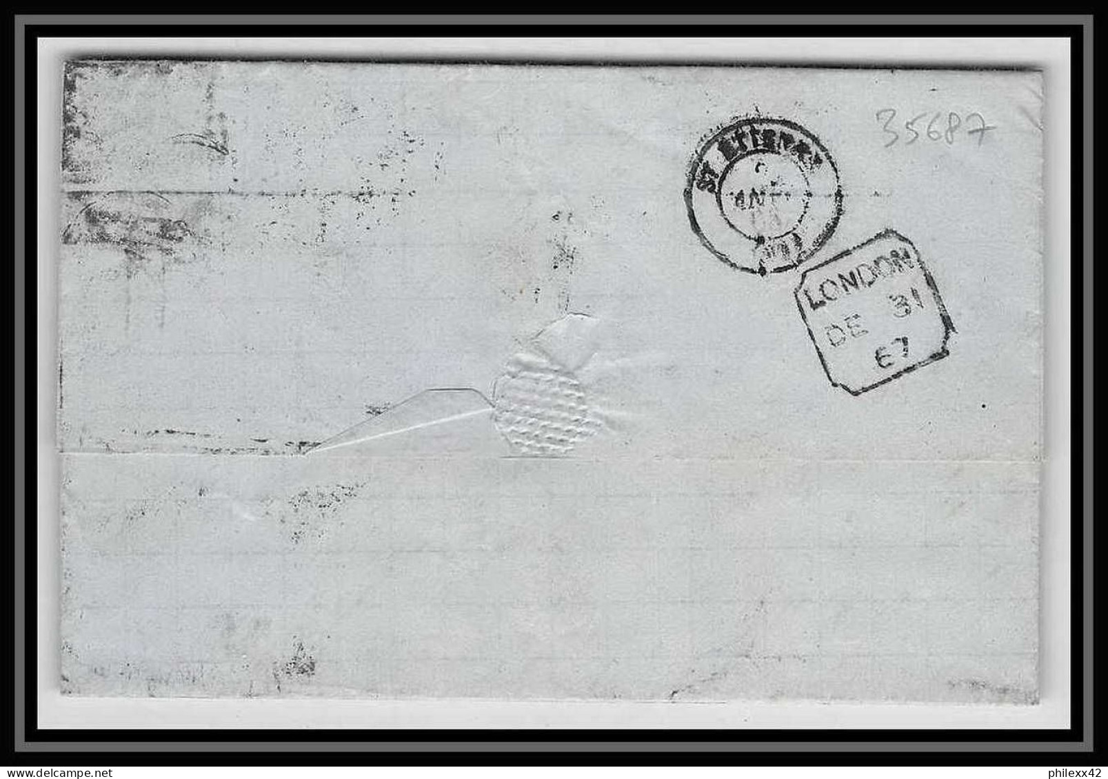 35687 N°32 Victoria 4p Red London St Etienne France 1867 Cachet 49 Lettre Cover Grande Bretagne England - Covers & Documents