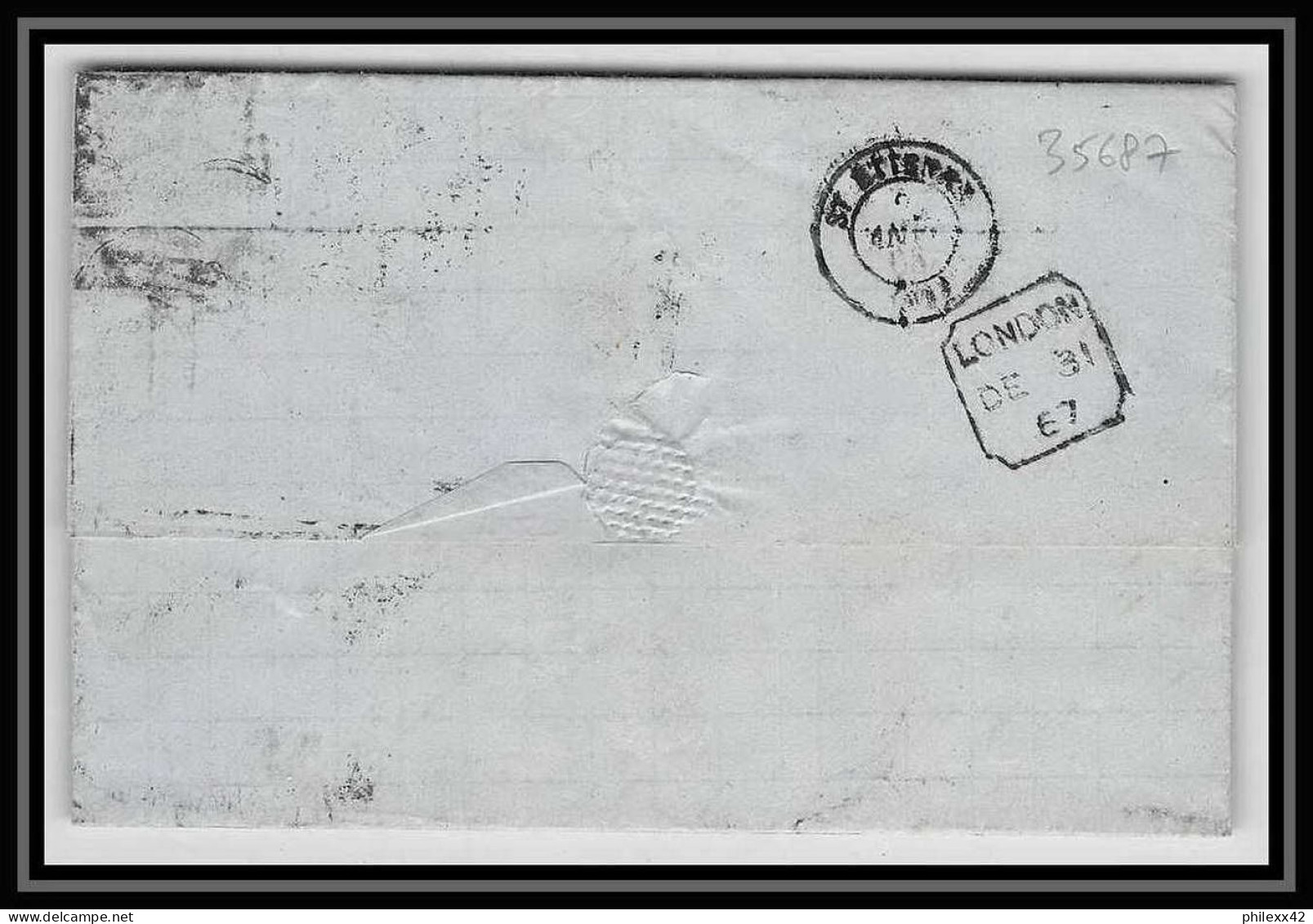 35687 N°32 Victoria 4p Red London St Etienne France 1867 Cachet 49 Lettre Cover Grande Bretagne England - Cartas & Documentos