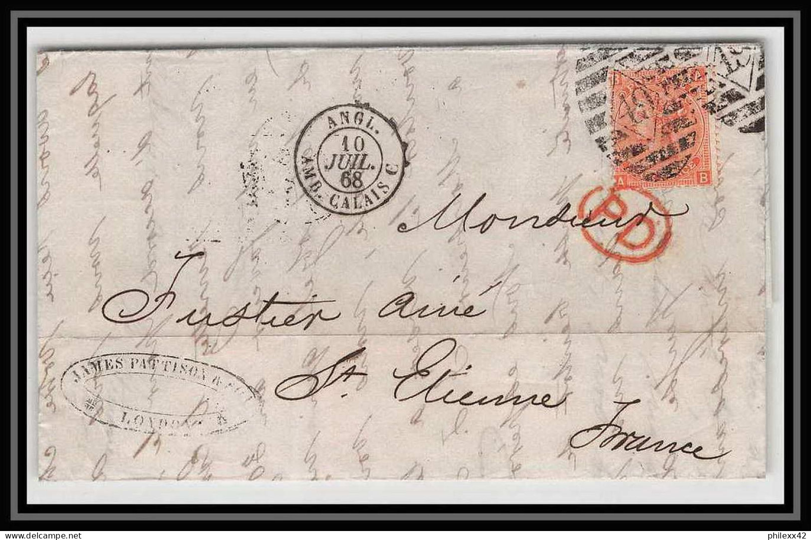 35690 N°32 Victoria 4p Red London St Etienne France 1868 Cachet 49 Lettre Cover Grande Bretagne England - Cartas & Documentos