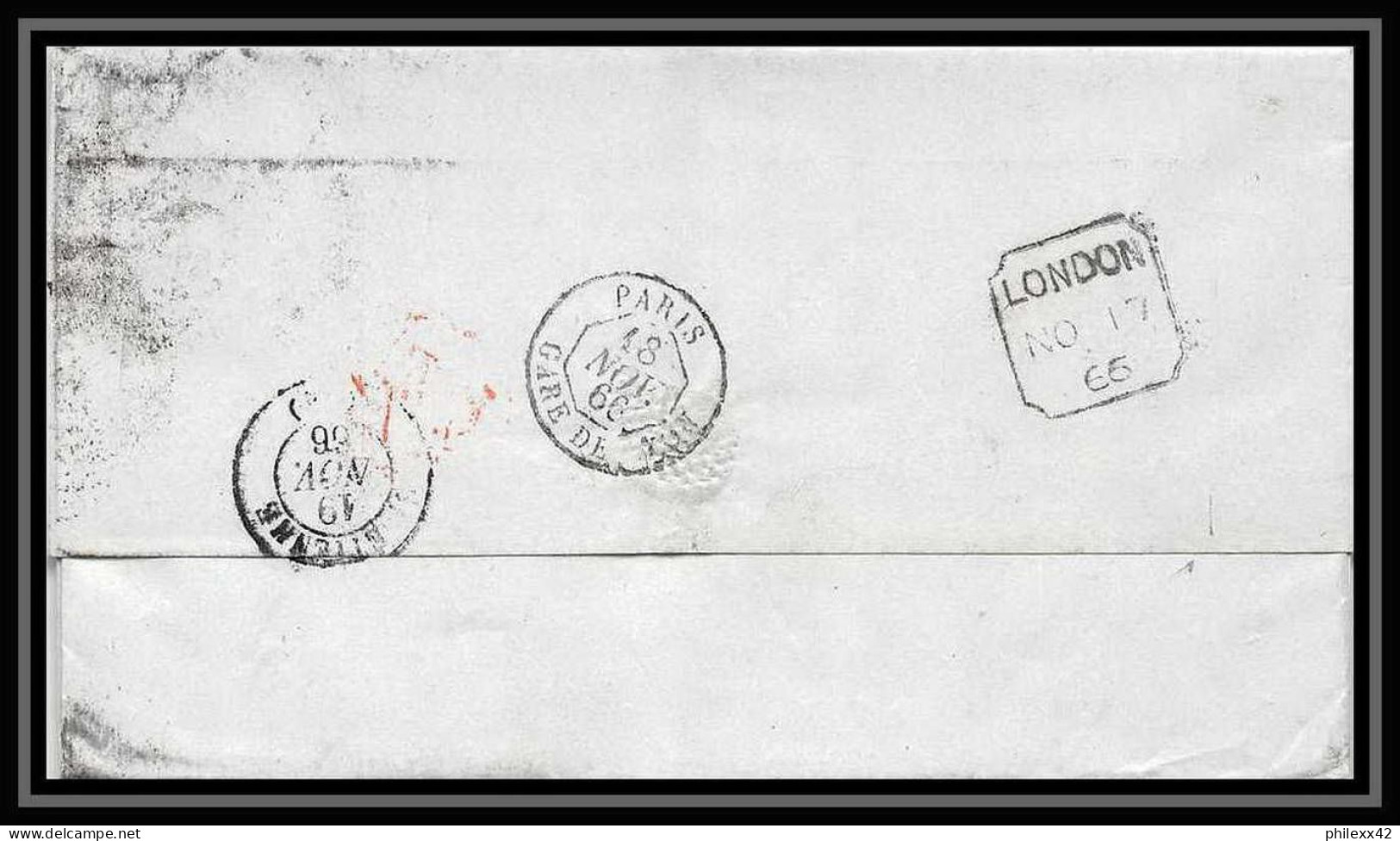 35679 N°32 Victoria 4p Red London St Etienne France 1867 Cachet 49 Lettre Cover Grande Bretagne England - Storia Postale