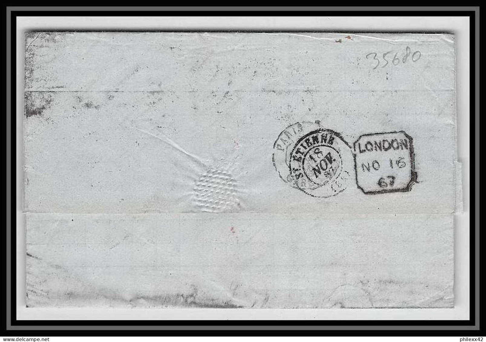 35680 N°32 Victoria 4p Red London St Etienne France 1868 Cachet 49 Lettre Cover Grande Bretagne England - Covers & Documents