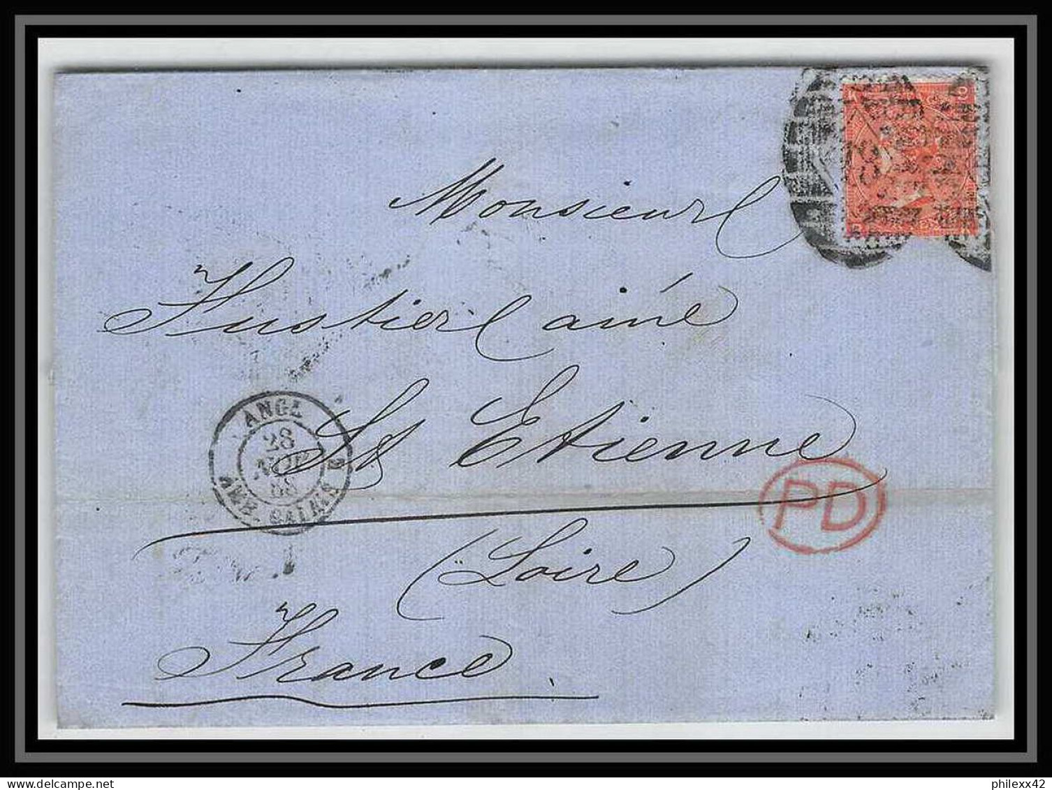 35666 N°32 Victoria 4p Red London St Etienne France 1868 Cachet 48 Lettre Cover Grande Bretagne England - Briefe U. Dokumente