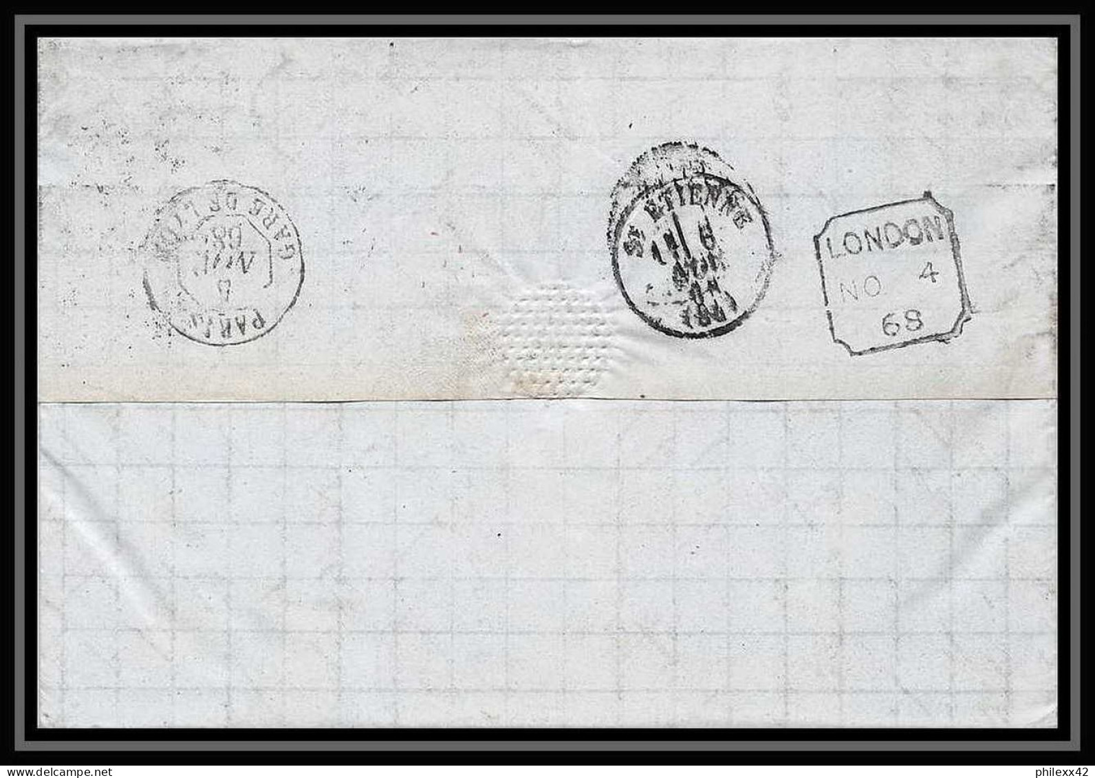 35657 N°32 Victoria 4p Red London St Etienne France 1868 Cachet 47 Lettre Cover Grande Bretagne England - Covers & Documents
