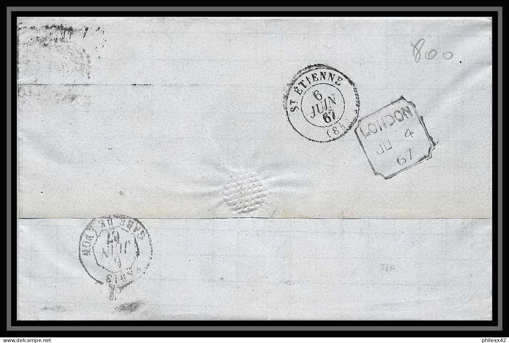 35650 N°32 Victoria 4p Red London St Etienne France 1867 Cachet 46 Lettre Cover Grande Bretagne England - Brieven En Documenten