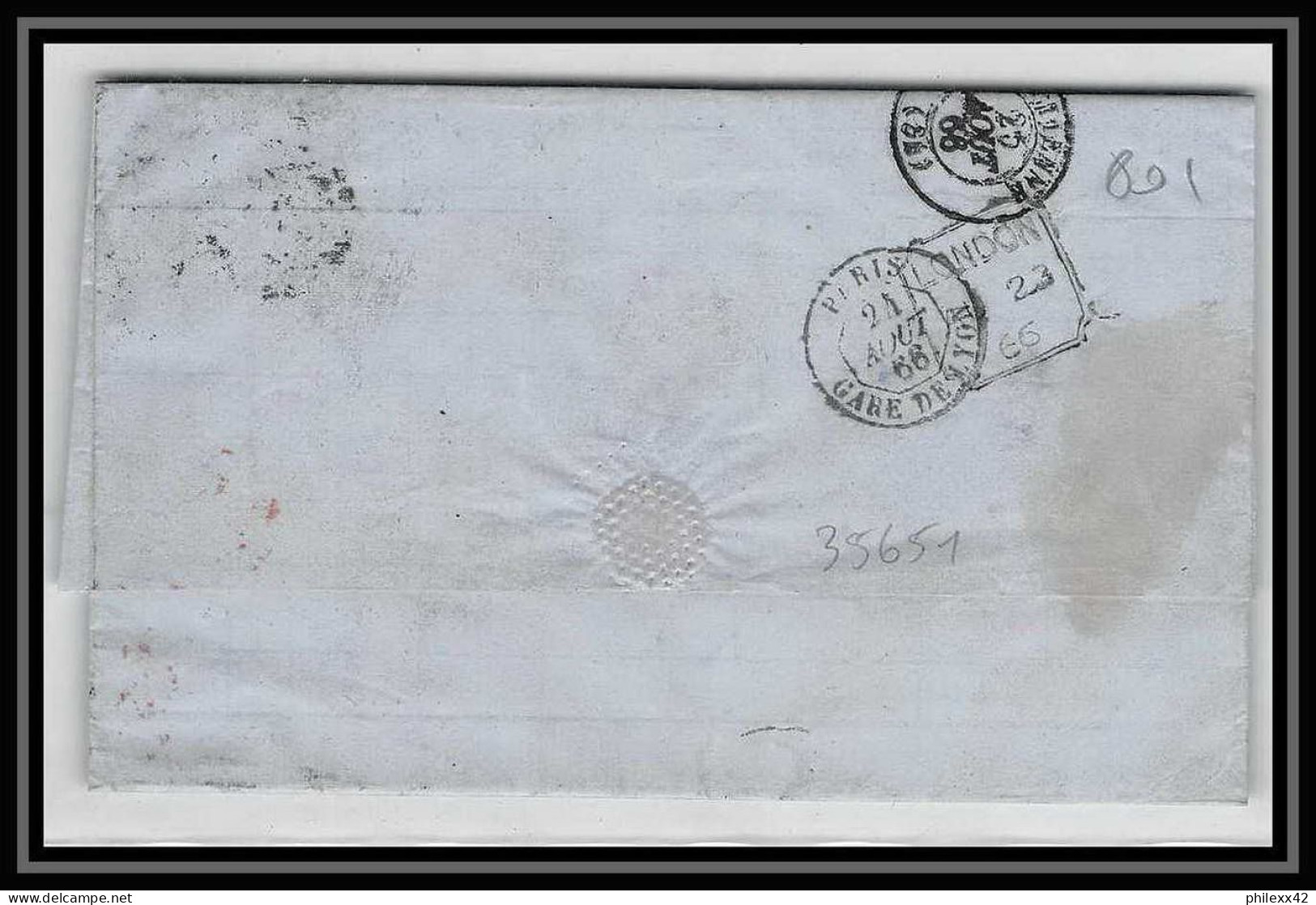 35651 N°32 Victoria 4p Red London St Etienne France 1866 Cachet 46 Lettre Cover Grande Bretagne England - Covers & Documents