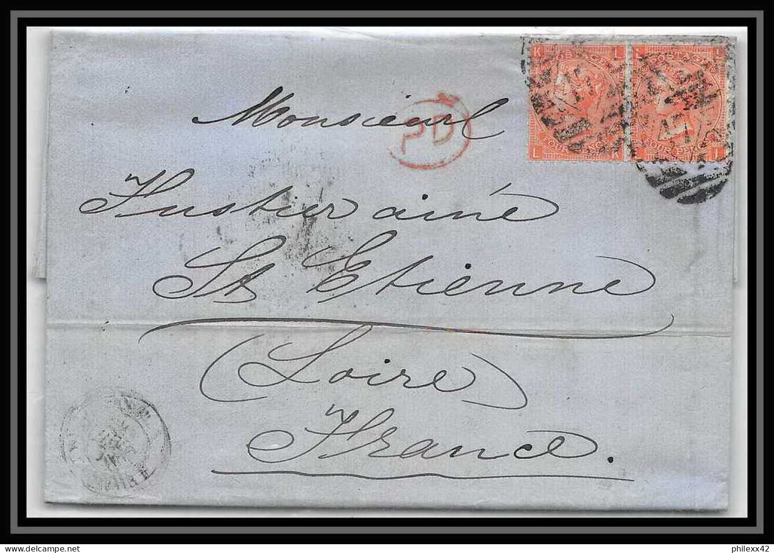 35658 N°32 Victoria 4p London St Etienne France 1868 Cachet 47 Paire Lettre Cover Grande Bretagne England - Briefe U. Dokumente