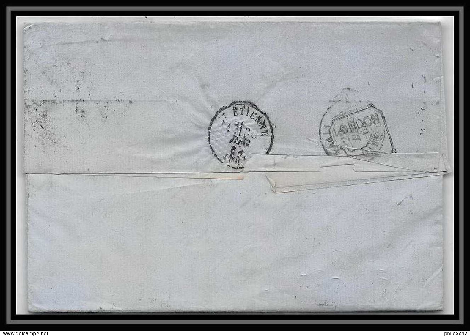 35658 N°32 Victoria 4p London St Etienne France 1868 Cachet 47 Paire Lettre Cover Grande Bretagne England - Storia Postale