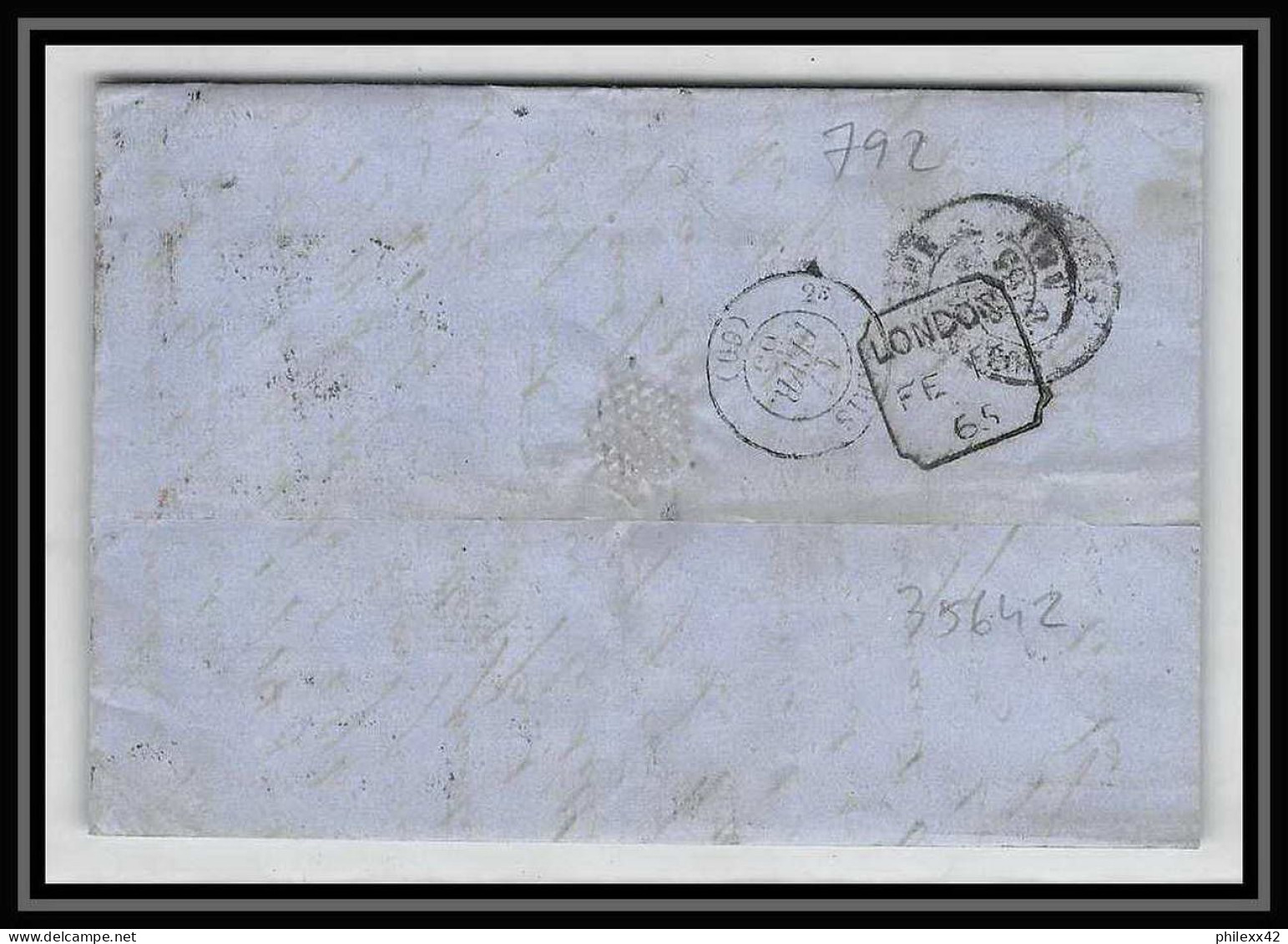 35642 N°32 Victoria 4p Red London St Etienne France 1865 Cachet 46 Lettre Cover Grande Bretagne England - Lettres & Documents