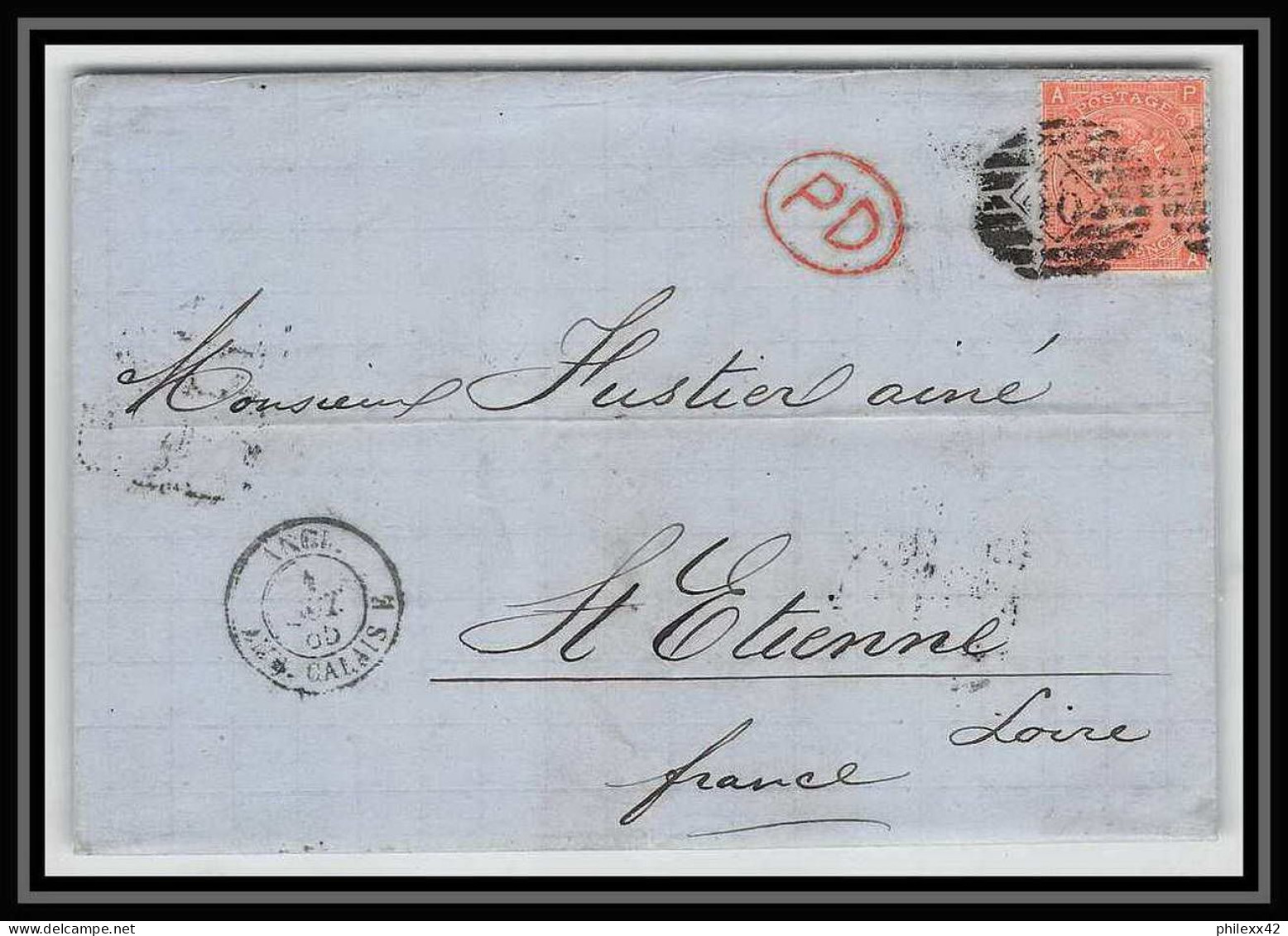 35641 N°32 Victoria 4p Red London St Etienne France 1865 Cachet 46 Lettre Cover Grande Bretagne England - Lettres & Documents