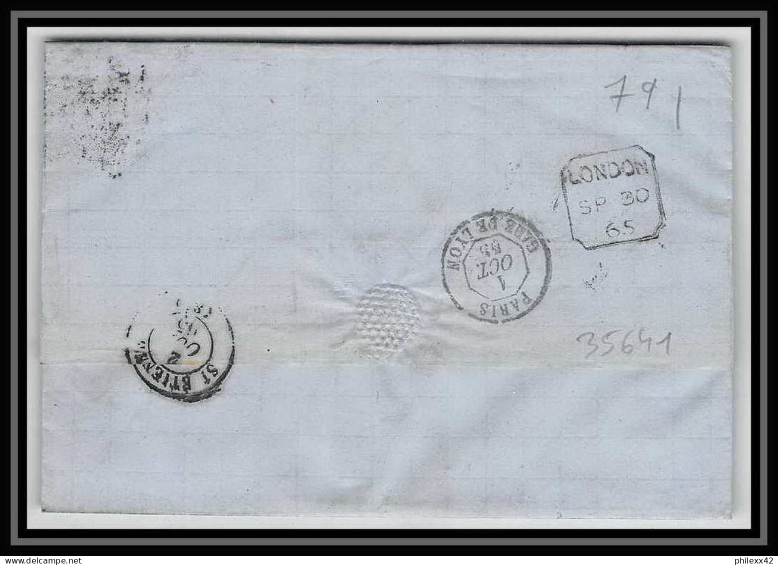 35641 N°32 Victoria 4p Red London St Etienne France 1865 Cachet 46 Lettre Cover Grande Bretagne England - Covers & Documents