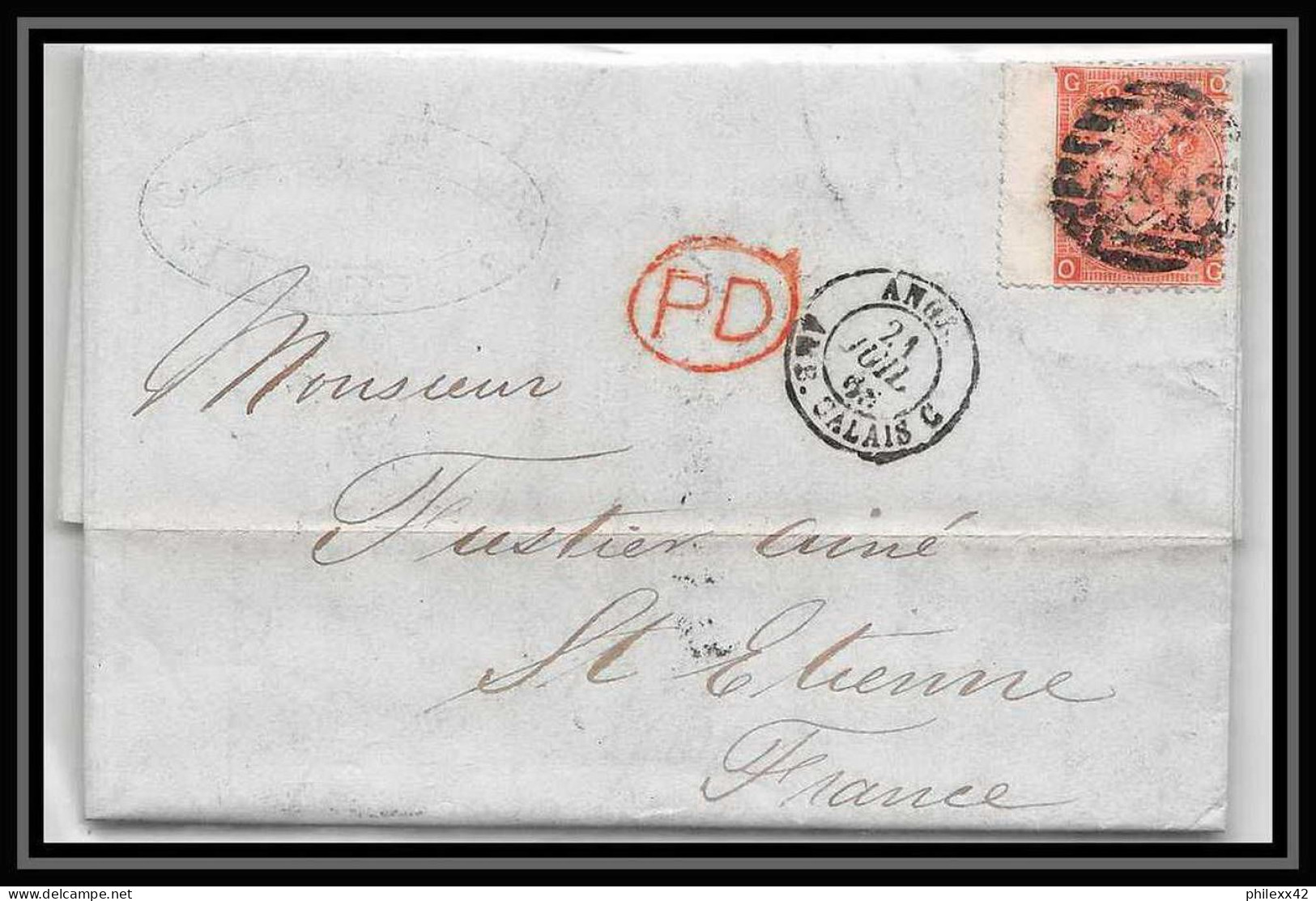 35639 N°32 Victoria 4p Red London St Etienne France 1866 Cachet 46 Lettre Cover Grande Bretagne England - Covers & Documents