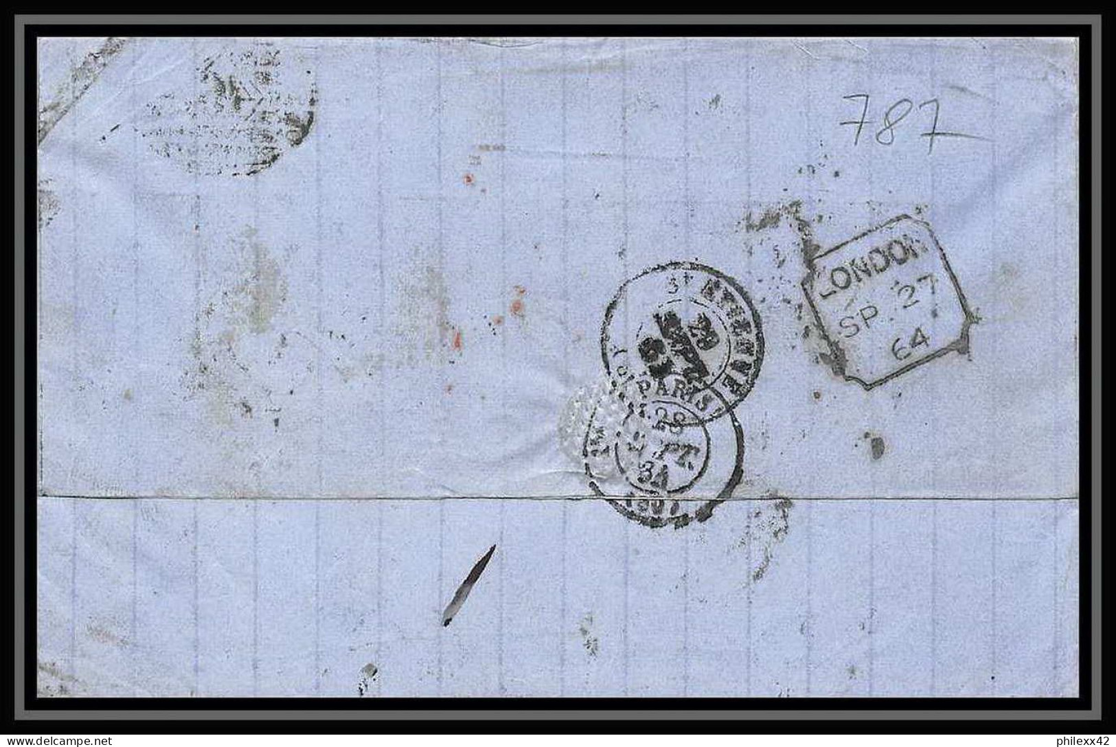 35637 N°32 Victoria 4p Red London St Etienne France 1864 Cachet 46 Lettre Cover Grande Bretagne England - Lettres & Documents