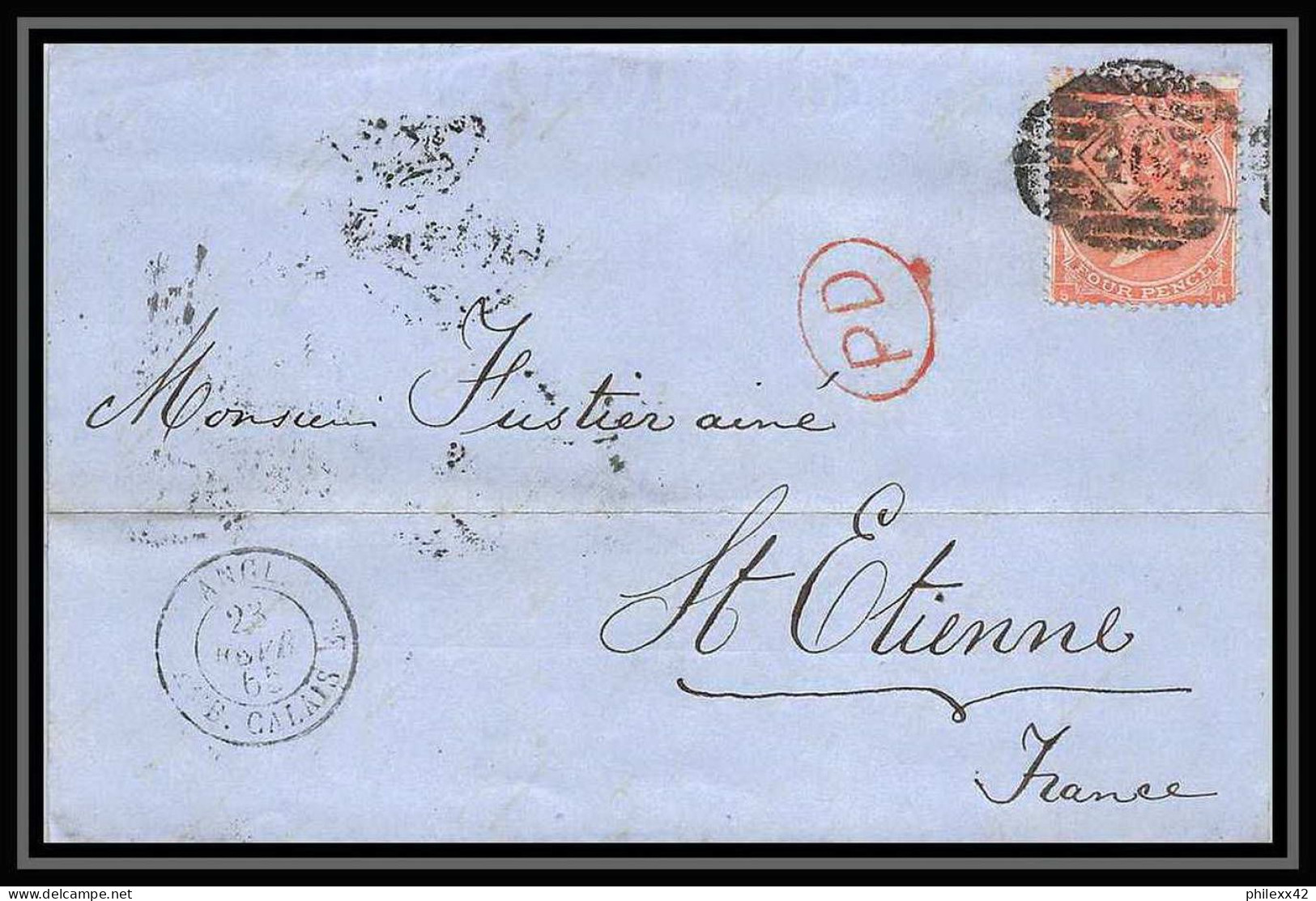 35640 N°32 Victoria 4p Red London St Etienne France 1865 Cachet 46 Lettre Cover Grande Bretagne England - Covers & Documents