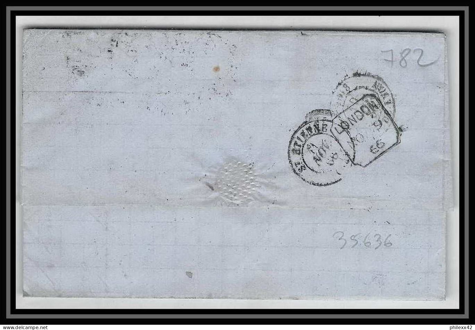 35636 N°32 Victoria 4p Red London St Etienne France 1866 Cachet 46 Lettre Cover Grande Bretagne England - Covers & Documents