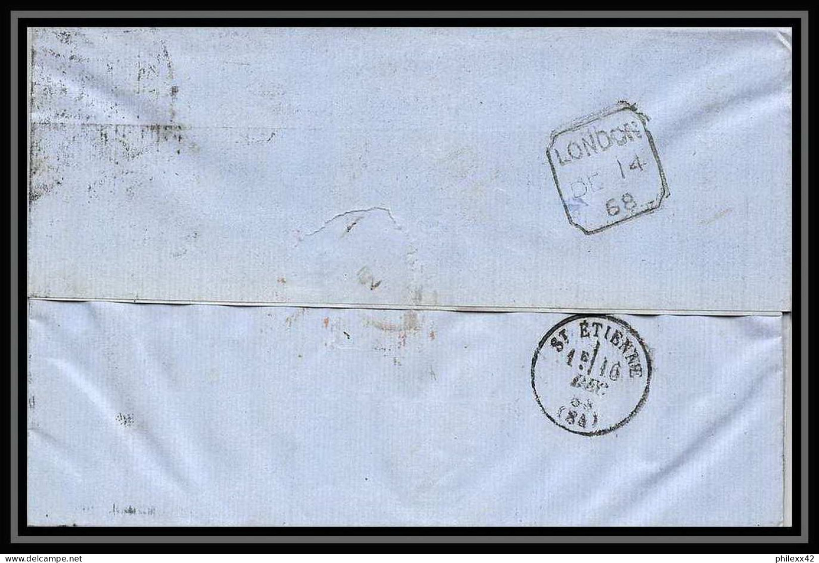 35656 N°32 Victoria 4p Red London St Etienne France 1868 Cachet 47 Lettre Cover Grande Bretagne England - Covers & Documents