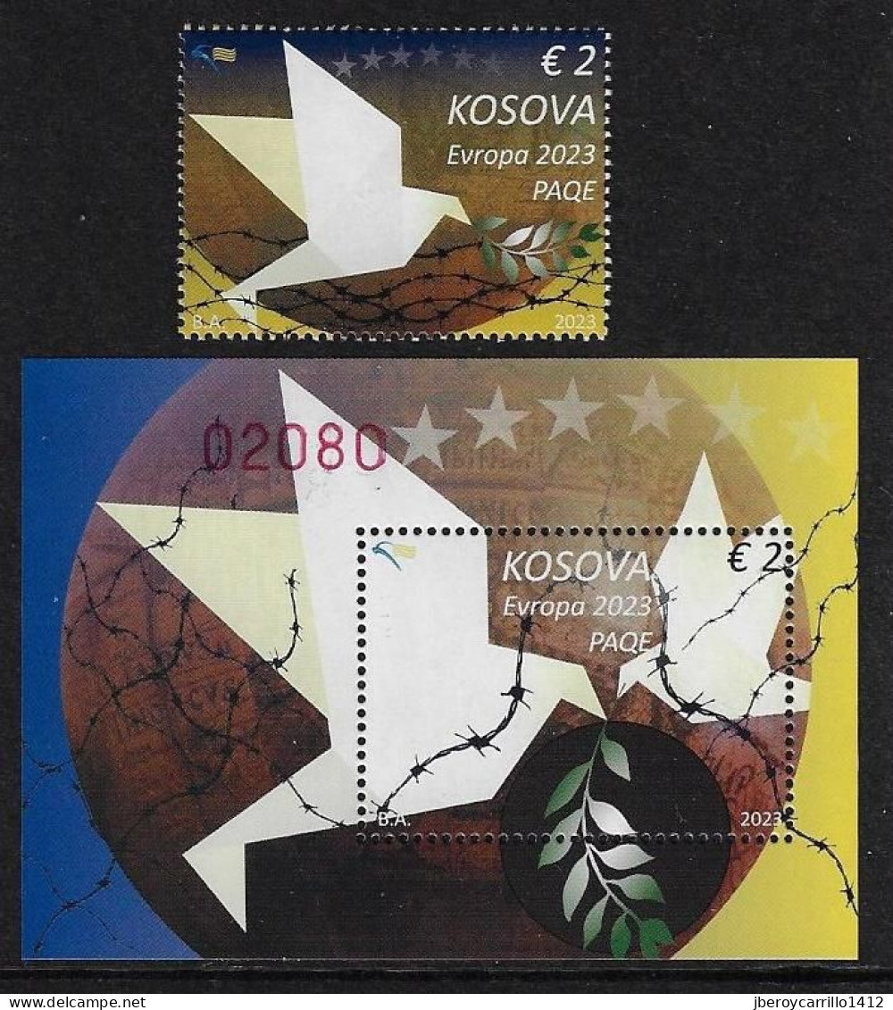 KOSOVO /KOSOVA REPUBLIC /EUROPA-CEPT 2023 -"PEACE –The Highest Value Of Humanity"- SERIE De 1 V.- N + HOJITA BLOQUE - 2023