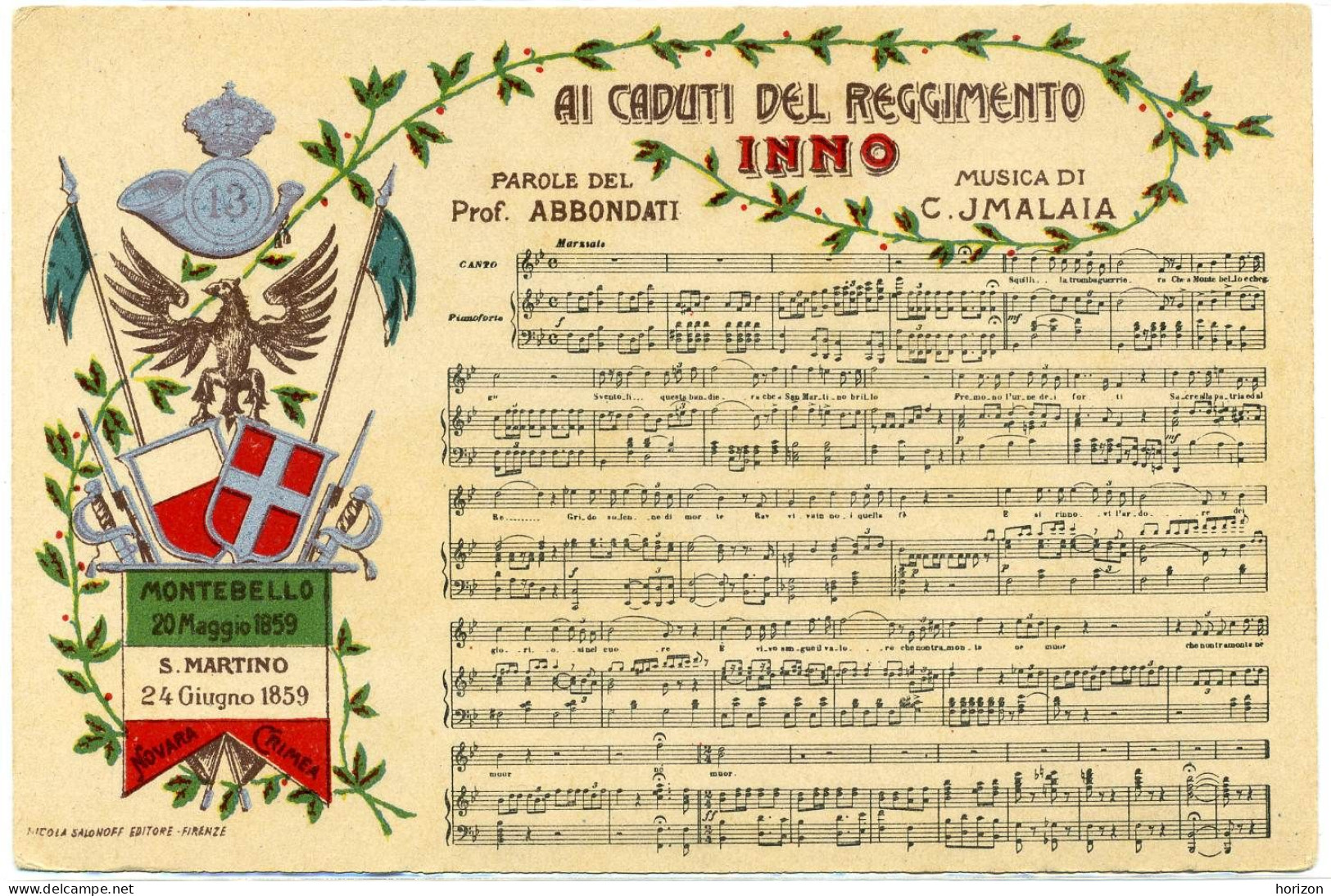 G.25  Reggimentale - 13° FANTERIA - Cartolina Ricordo Anniversario Della Battaglia Di Montebello - 1859-1905 - Régiments