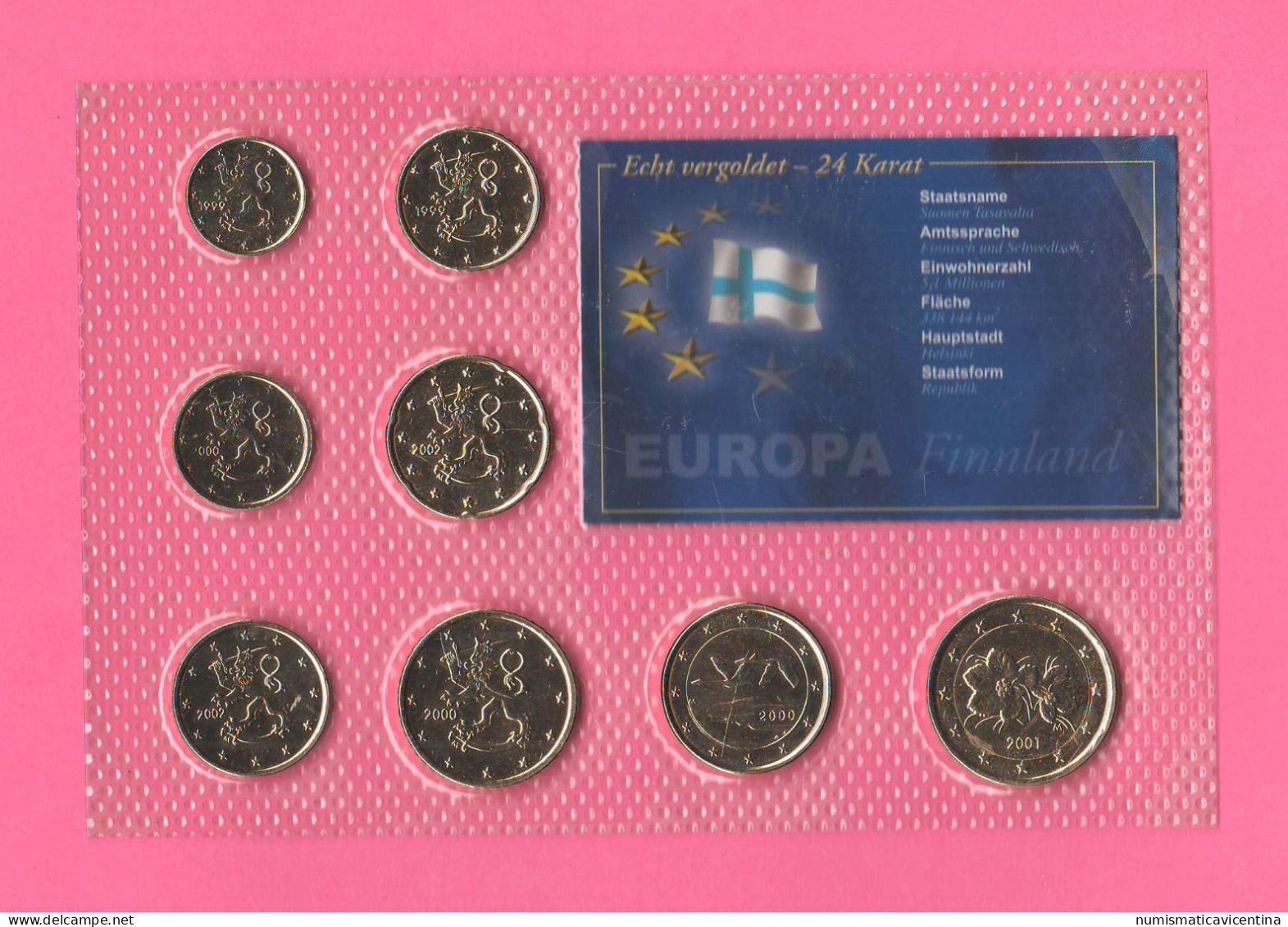 Finland € Set 1 2 5 10 20 50 Cents + 1 2 € Euro Gold Plated Finlandia Plaqué Or Vergoldet Finland Placcate Oro 24 K - Finlandia