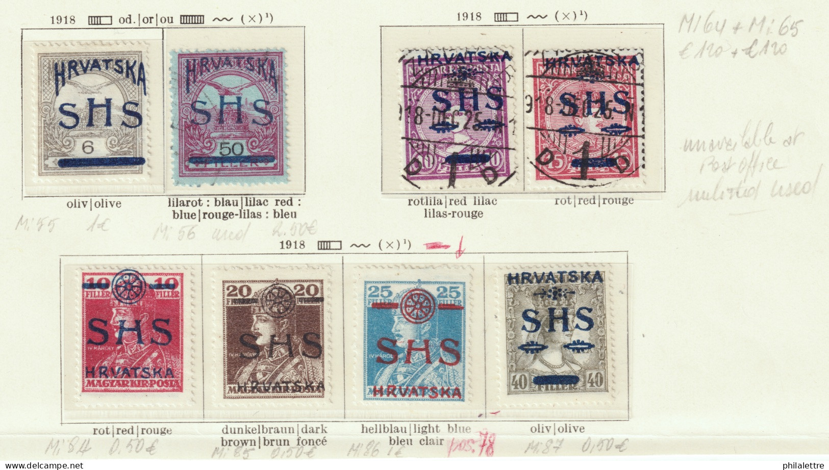 YUGOSLAVIA / CROATIA 1918 Émissions Hongroises Avec Surcharge Mi.55/6, 64/5 & 84/7 - VOIR DESCRIPTION (As Is) - Croatia