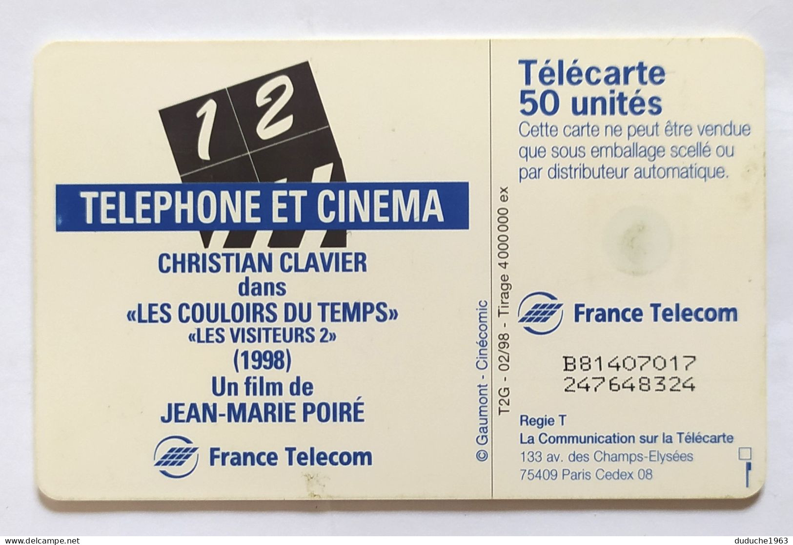 Télécarte France - Téléphone Et Cinéma - Christian Clavier - Unclassified