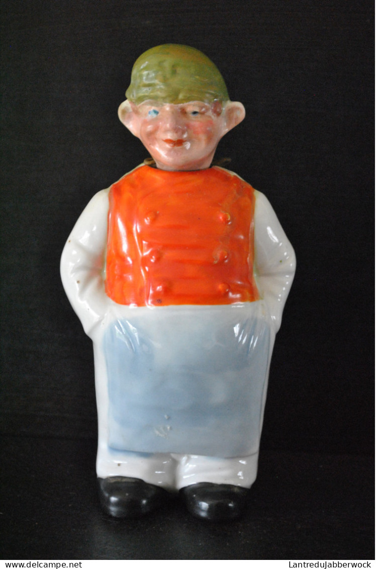 PERSONNAGE TETE A BASCULE EN PORCELAINE PEINTE SANS MARQUE NI CACHET TABLIER BONNET EPICIER MEUNIER BOUCHER - Otros & Sin Clasificación