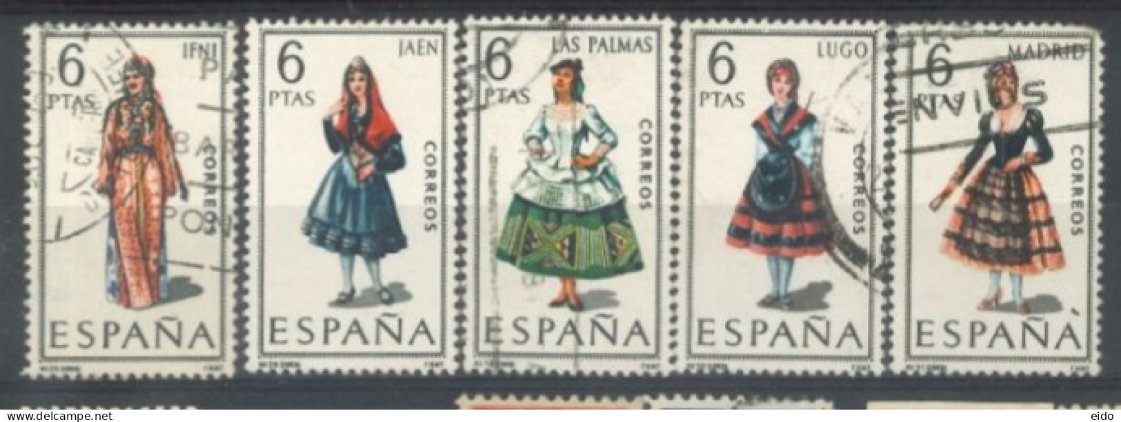 SPAIN, 1969, REGIONAL COSTUMES STAMPS SET OF 5, # 1416/17,1421/22/34, &1437, USED. - Usados