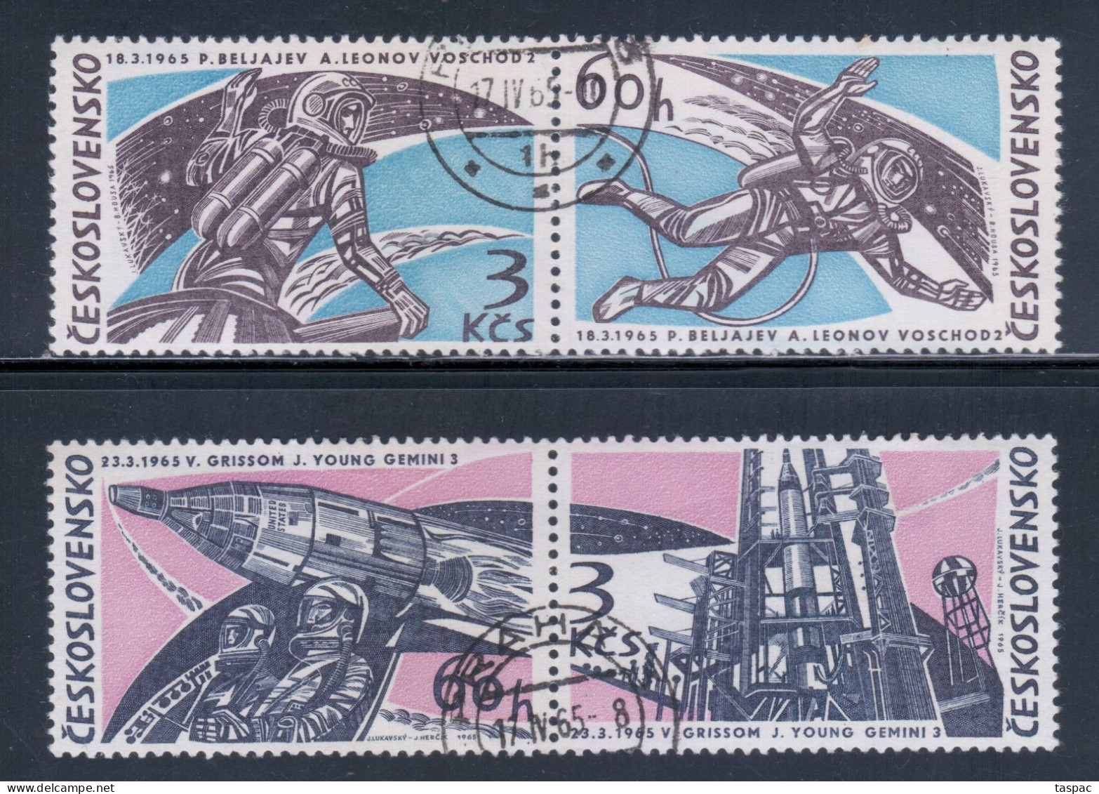 Czechoslovakia 1965 Mi# 1529-1532 Used - 2 Pairs - American And Soviet Astronauts / Space - Europe