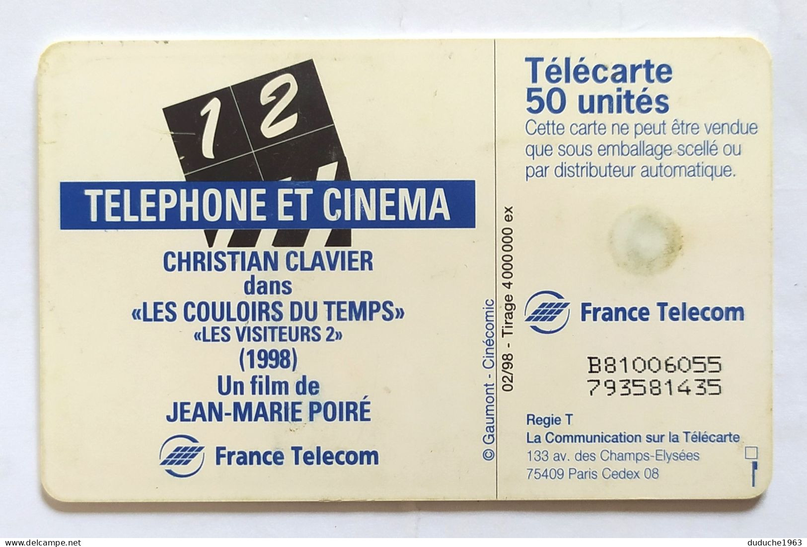 Télécarte France - Téléphone Et Cinéma - Christian Clavier - Sin Clasificación